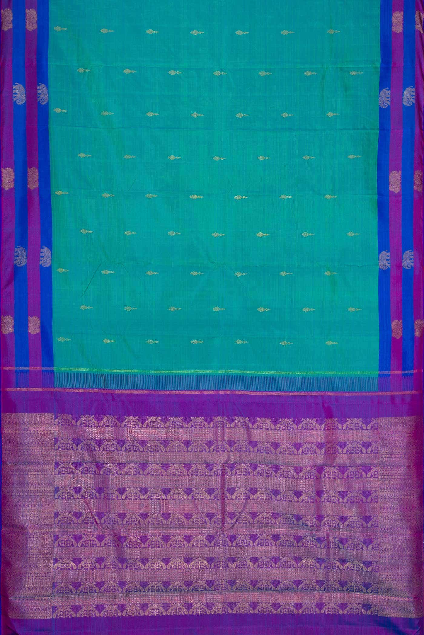 Pure Silk Pure Zari Green Dual Tone Kanchipuram Saree