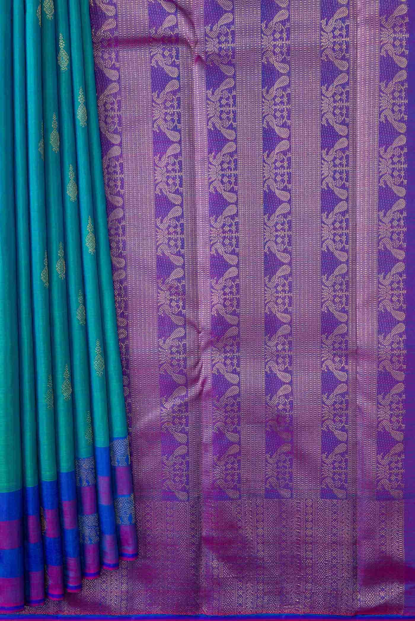 Pure Silk Pure Zari Green Dual Tone Kanchipuram Saree