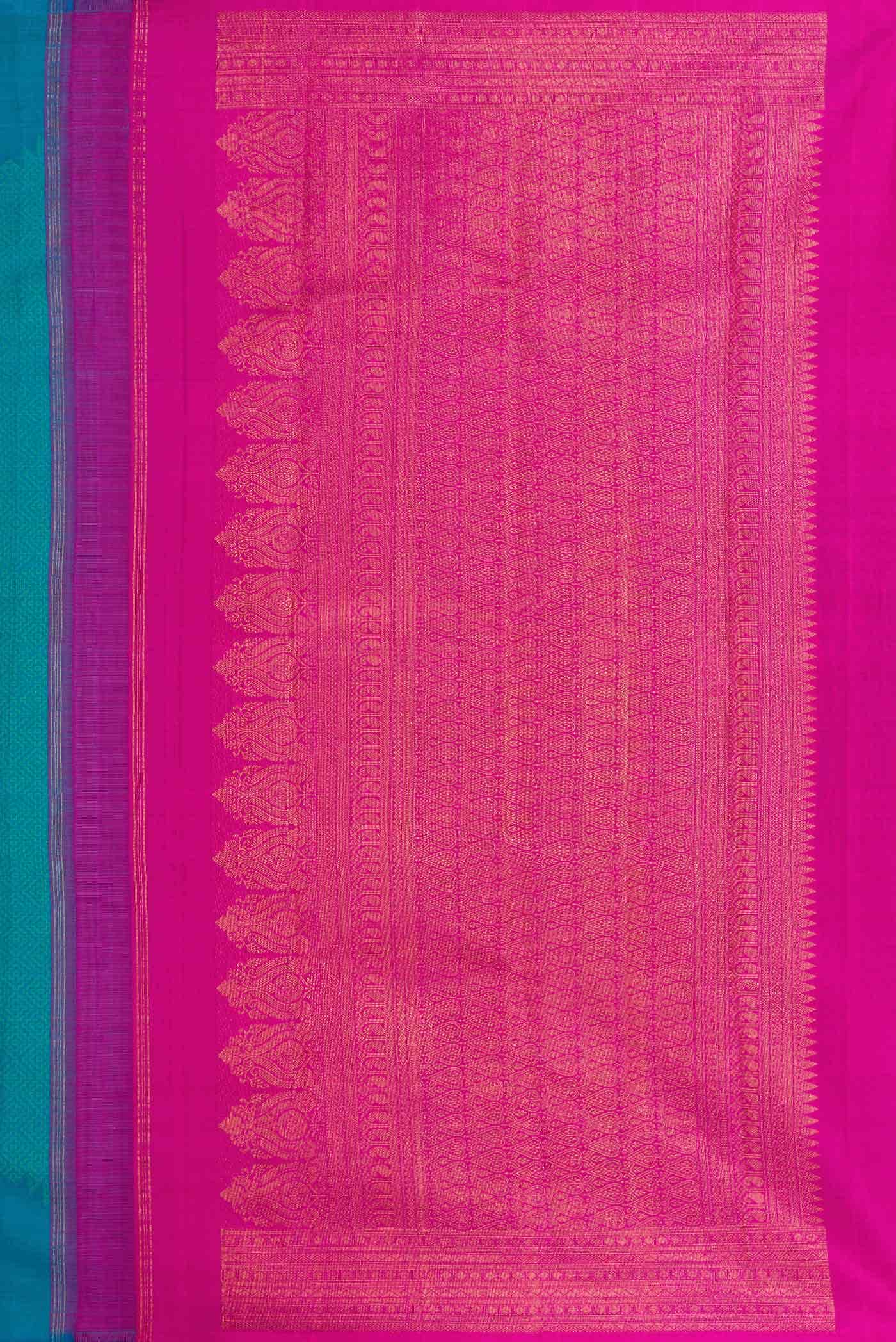 Pure Silk Pure Zari Peacock Blue Dual Tone Kanchipuram Saree