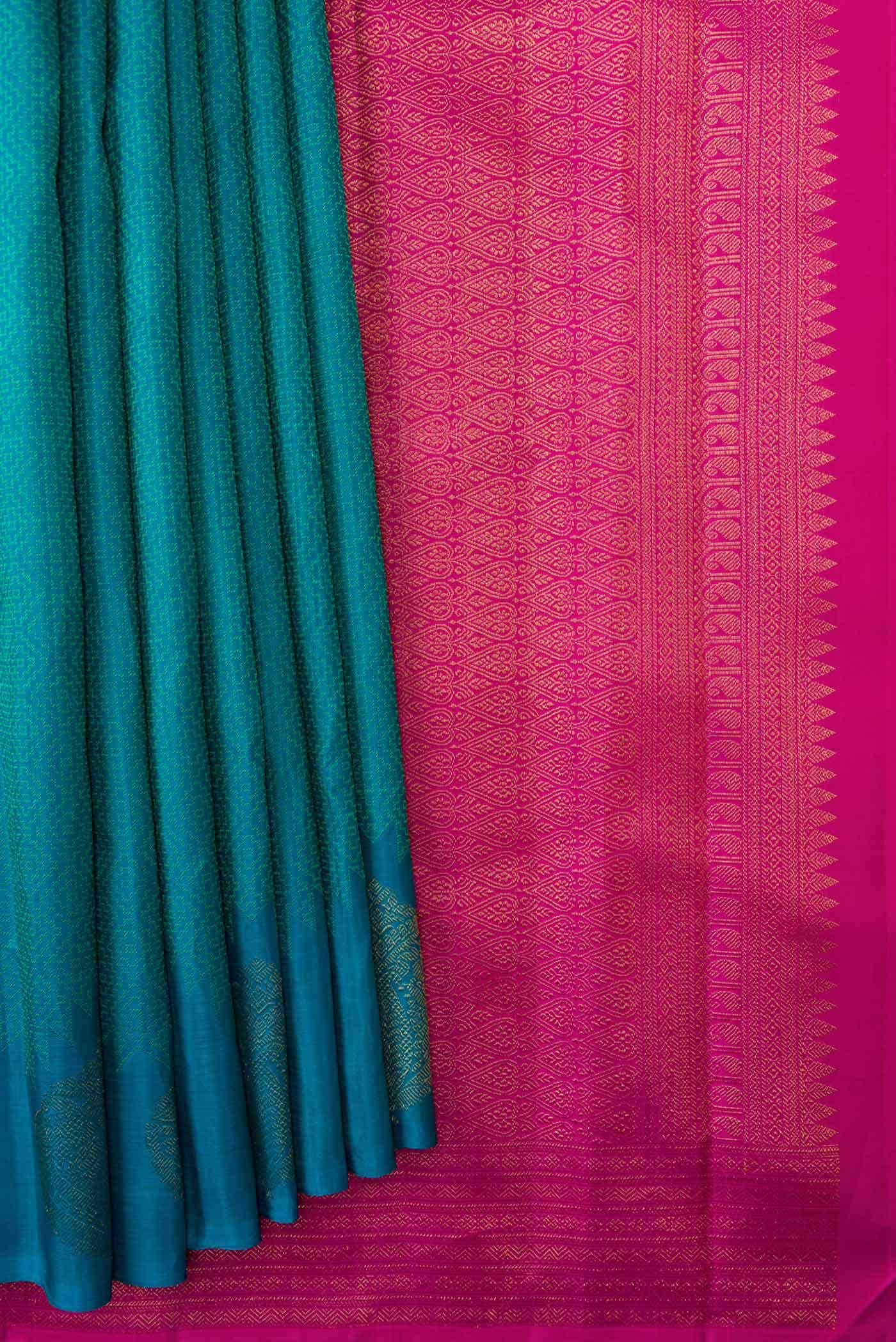 Pure Silk Pure Zari Peacock Blue Dual Tone Kanchipuram Saree