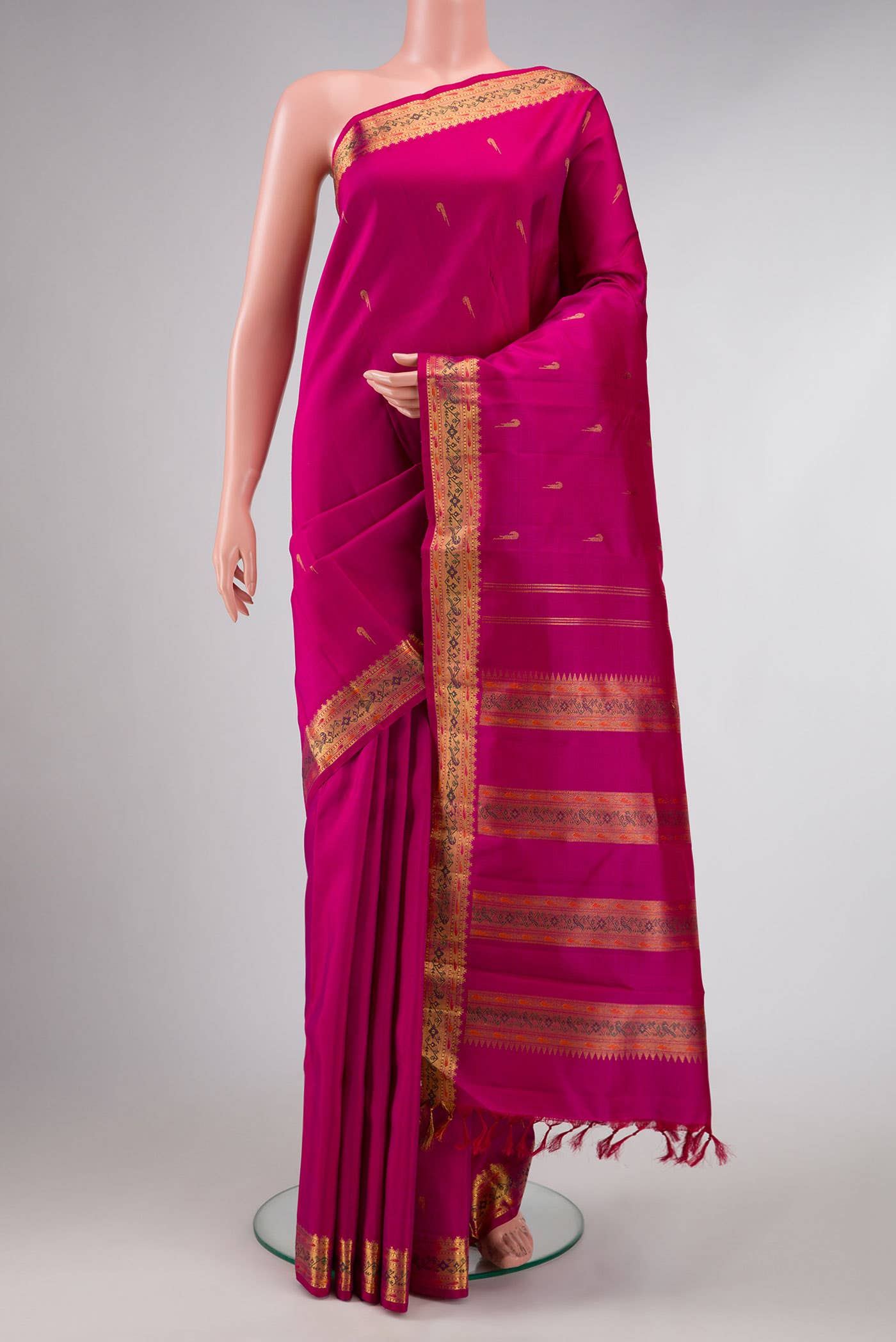 Pure Silk Pure Zari Pink Dual Tone Kanchipuram Saree