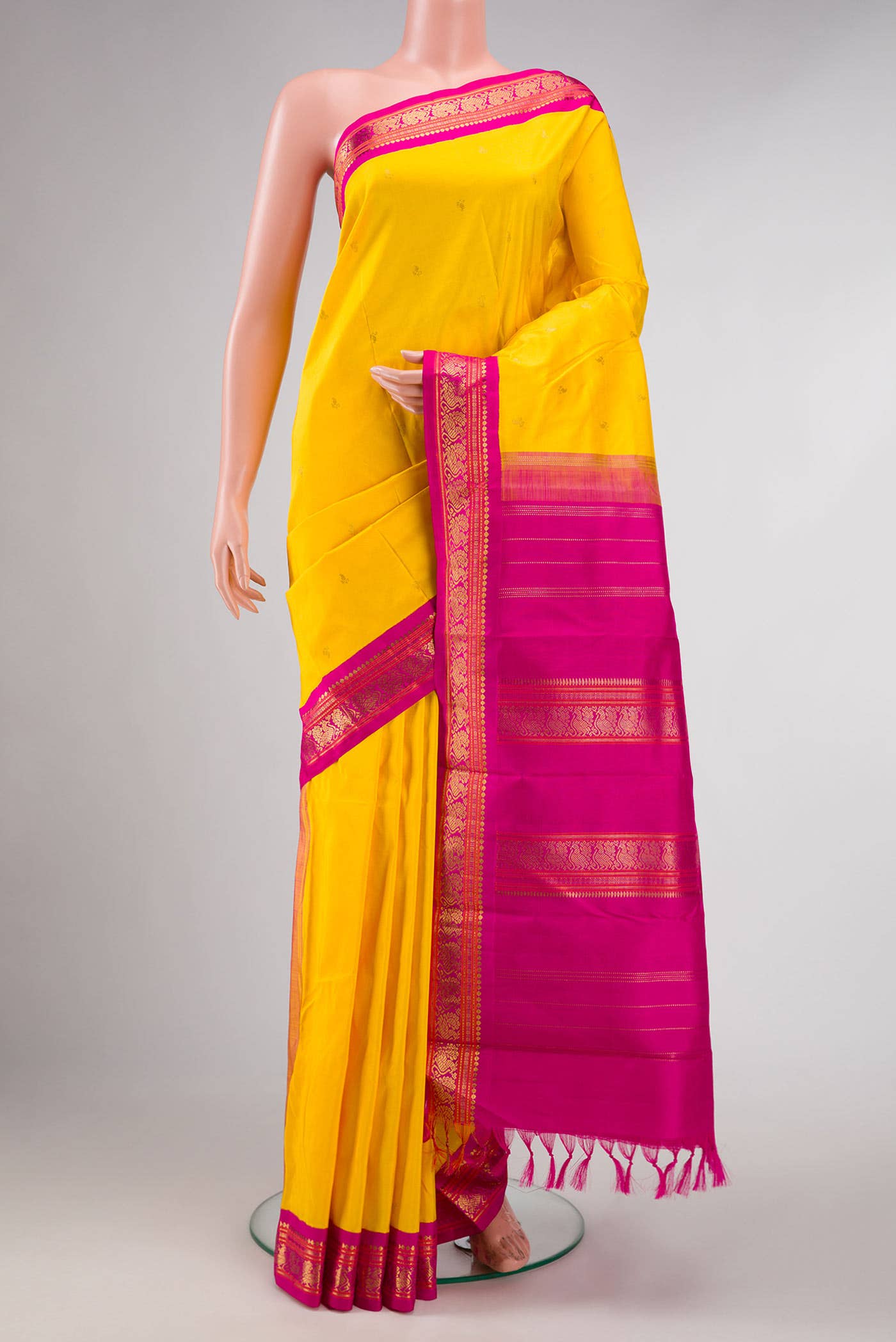 Pure Silk Pure Zari Yellow Dual Tone Kanchipuram Saree