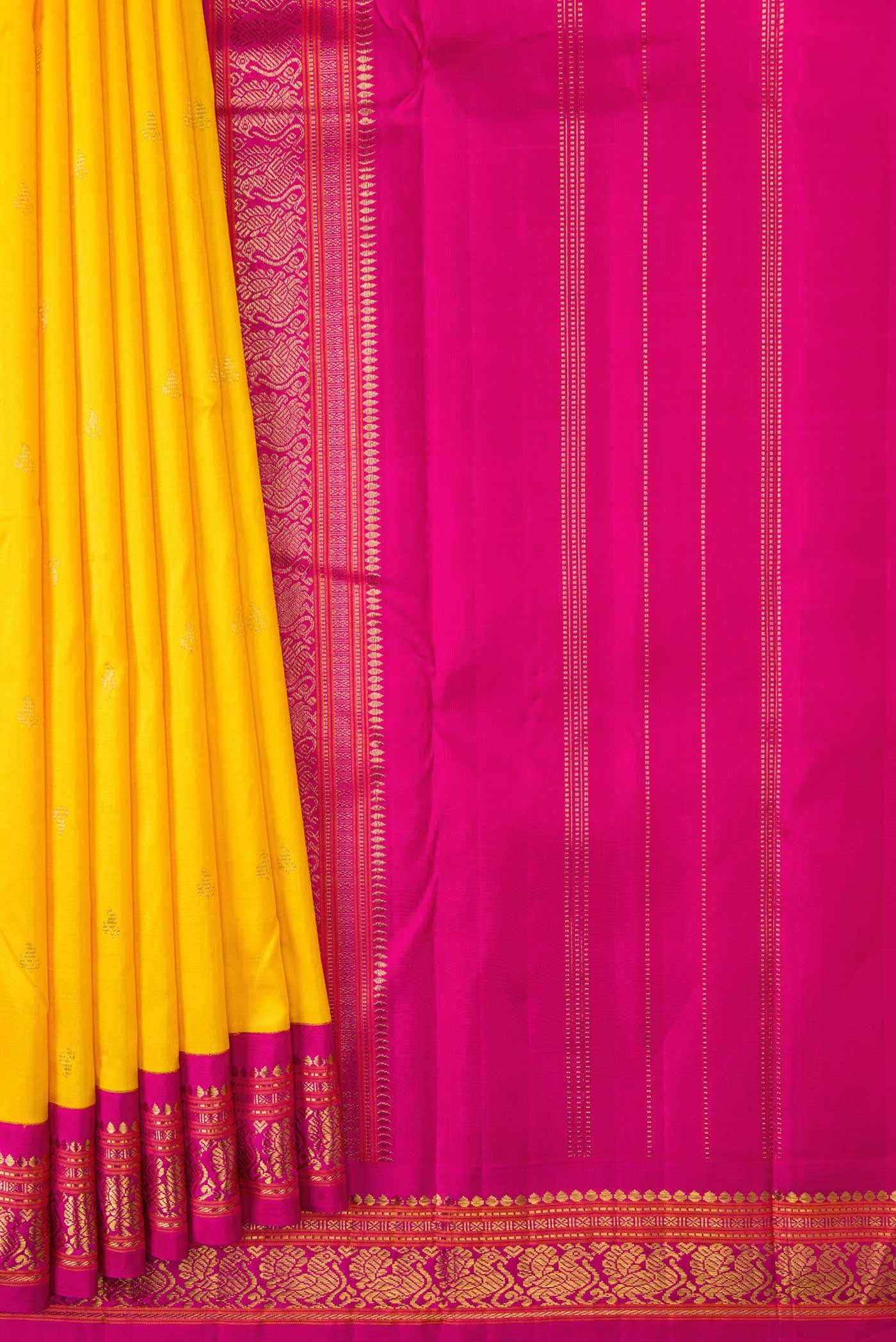 Pure Silk Pure Zari Yellow Dual Tone Kanchipuram Saree