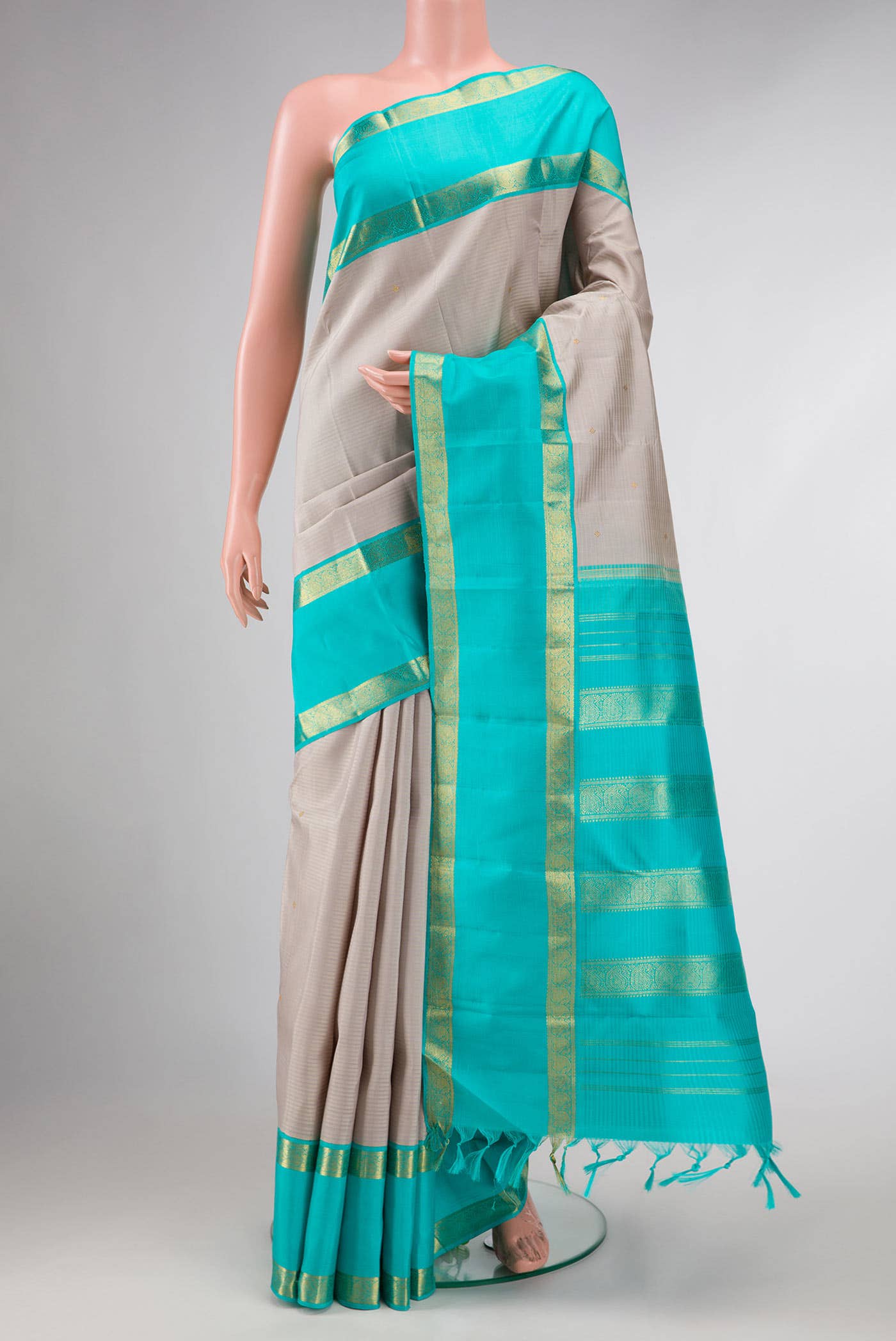 Pure Silk Pure Zari Grey Dual Tone Kanchipuram Saree