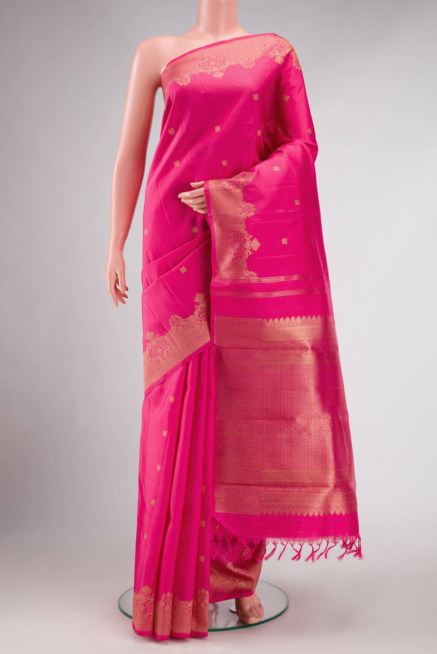 Pure Silk Pure Zari Pink Dual Tone Kanchipuram Saree