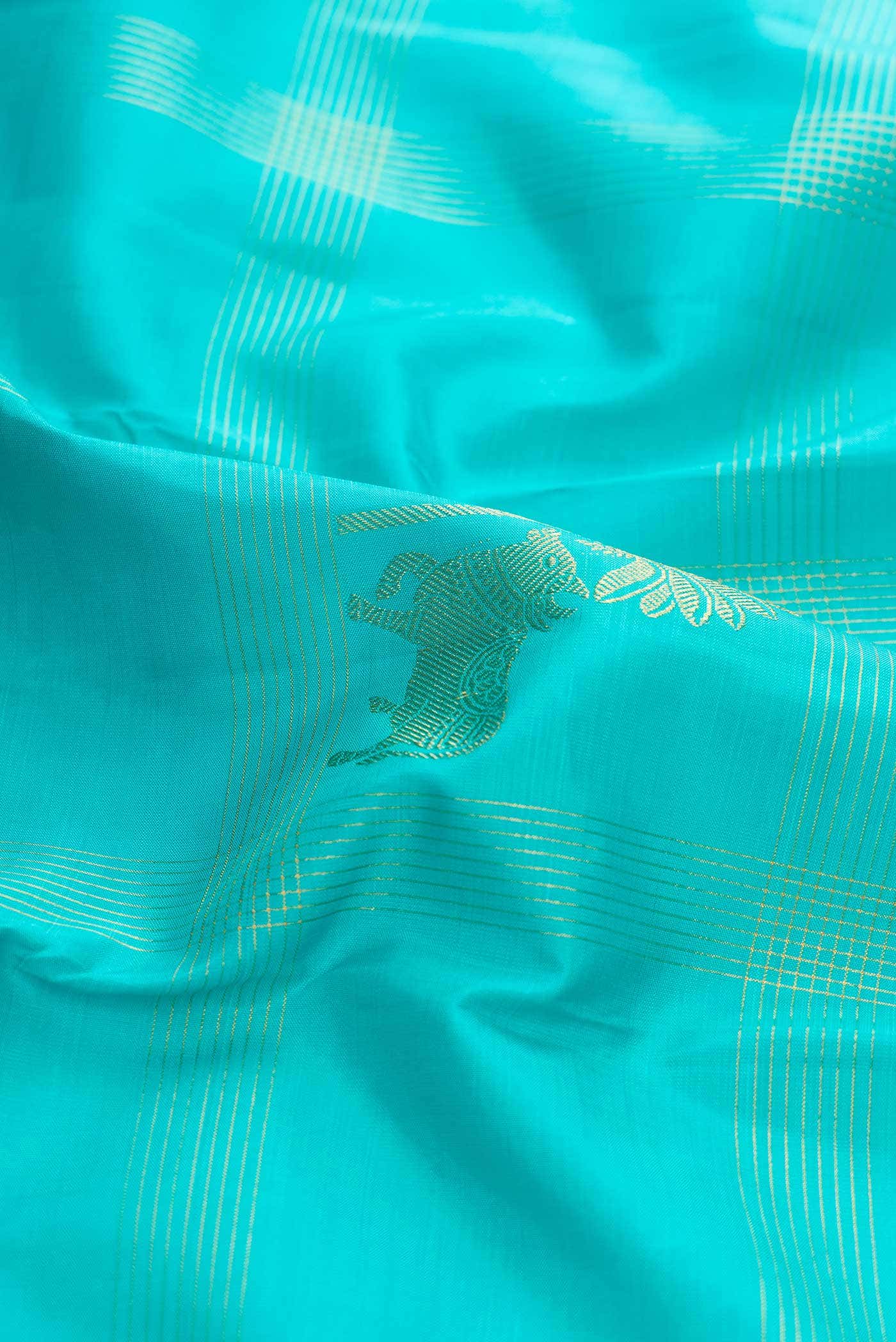 Pure Silk Pure Zari Sea Green Dual Tone Kanchipuram Saree