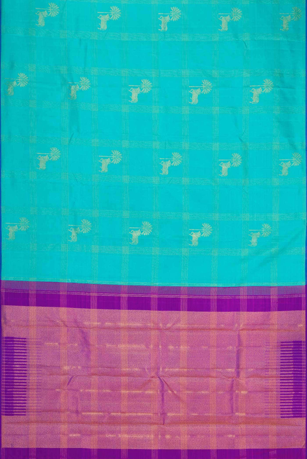 Pure Silk Pure Zari Sea Green Dual Tone Kanchipuram Saree