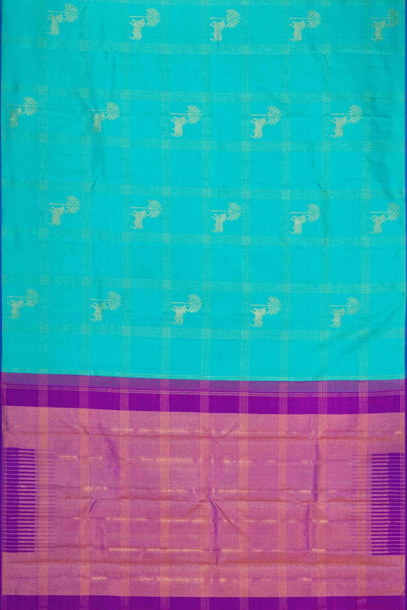 Pure Silk Pure Zari Sea Green Dual Tone Kanchipuram Saree