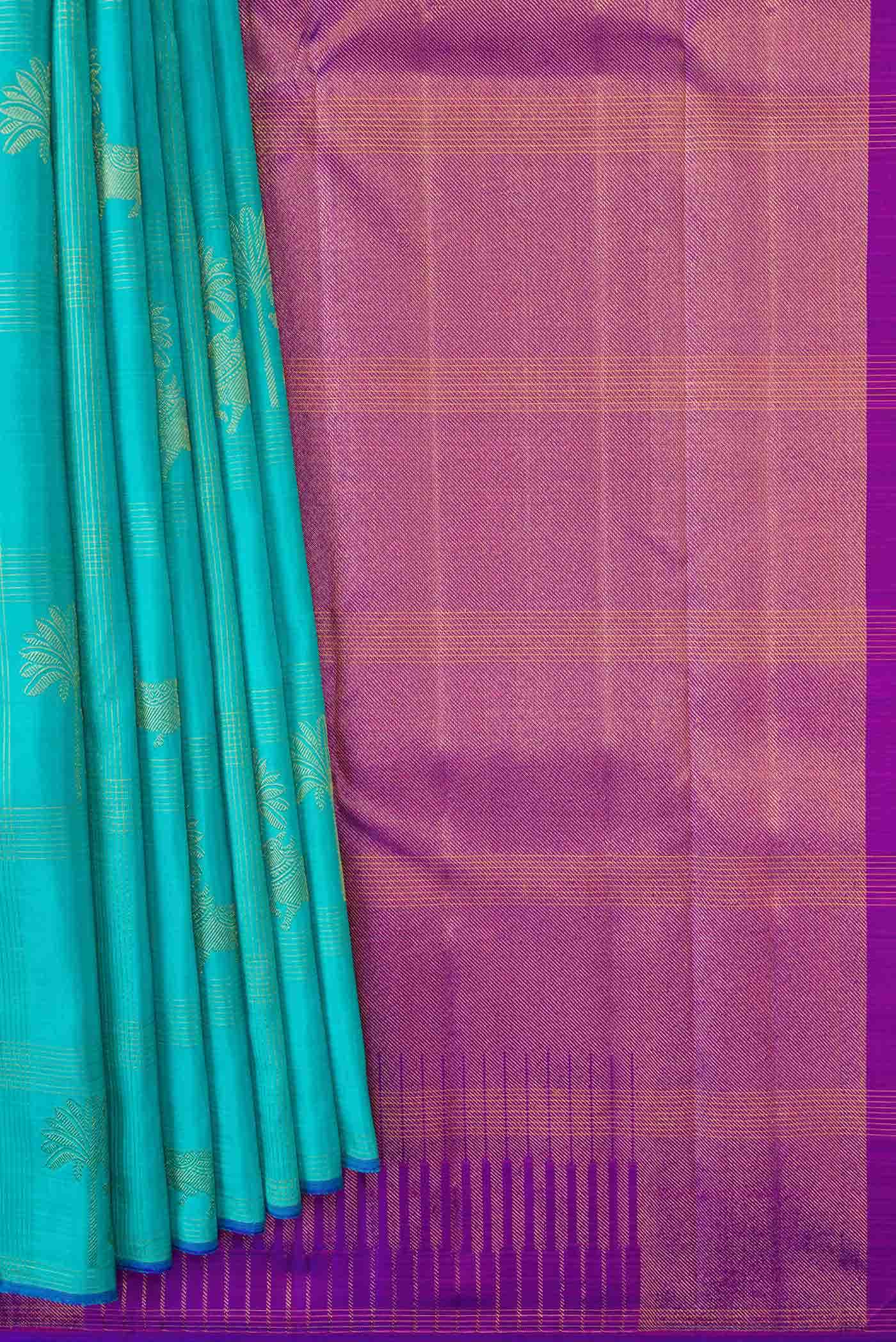 Pure Silk Pure Zari Sea Green Dual Tone Kanchipuram Saree
