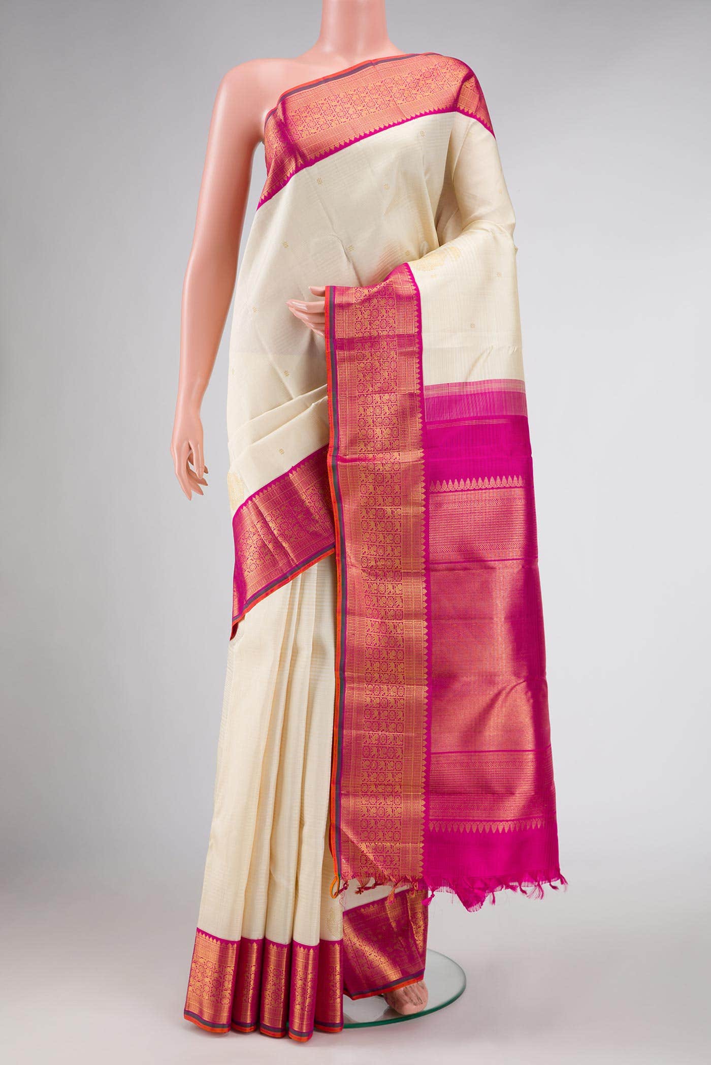 Pure Silk Pure Zari Off White Dual Tone Kanchipuram Saree