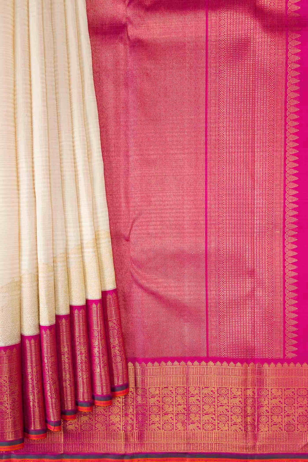 Pure Silk Pure Zari Off White Dual Tone Kanchipuram Saree