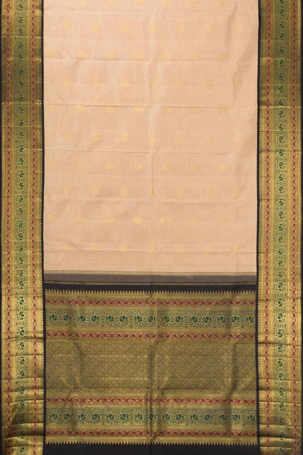 Pure Silk Pure Zari Beige Dual Tone Kanchipuram Saree