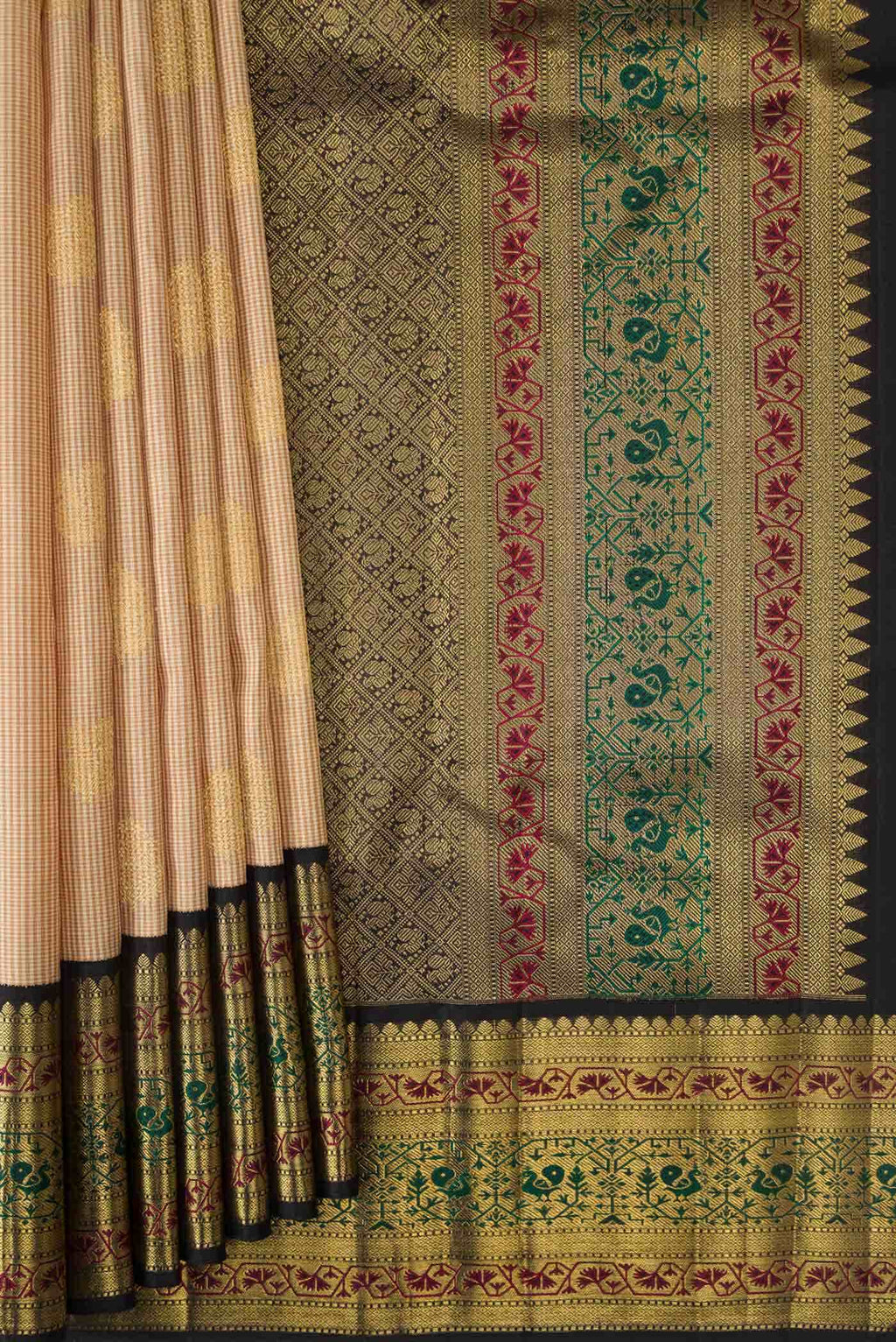 Pure Silk Pure Zari Beige Dual Tone Kanchipuram Saree