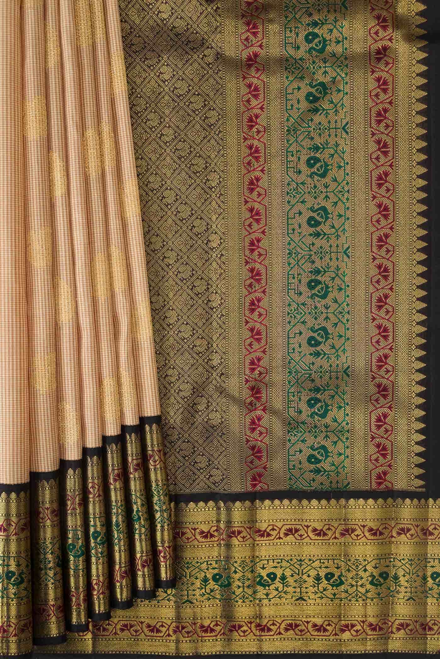 Pure Silk Pure Zari Beige Dual Tone Kanchipuram Saree