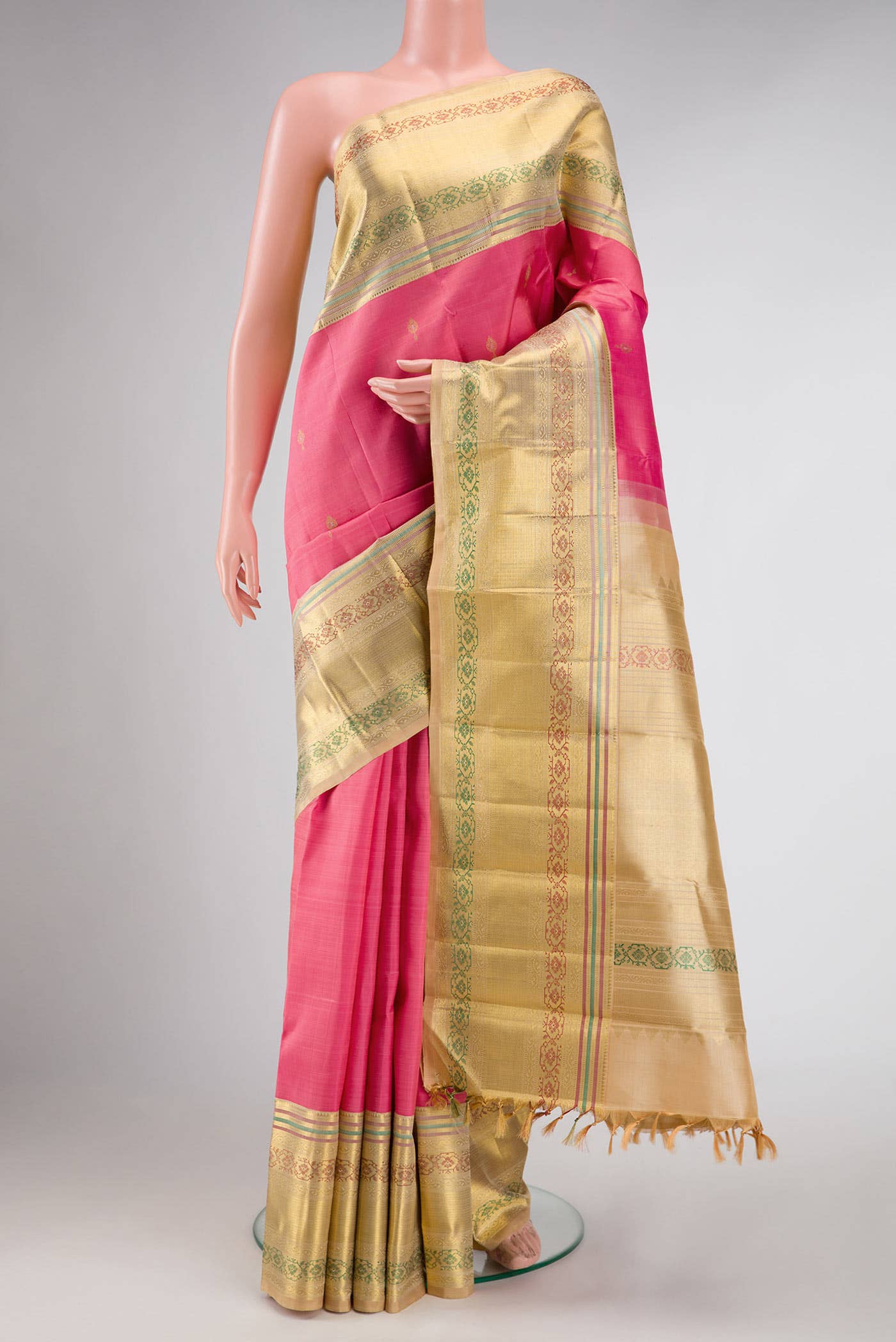 Pure Silk Pure Zari Pink Dual Tone Kanchipuram Saree