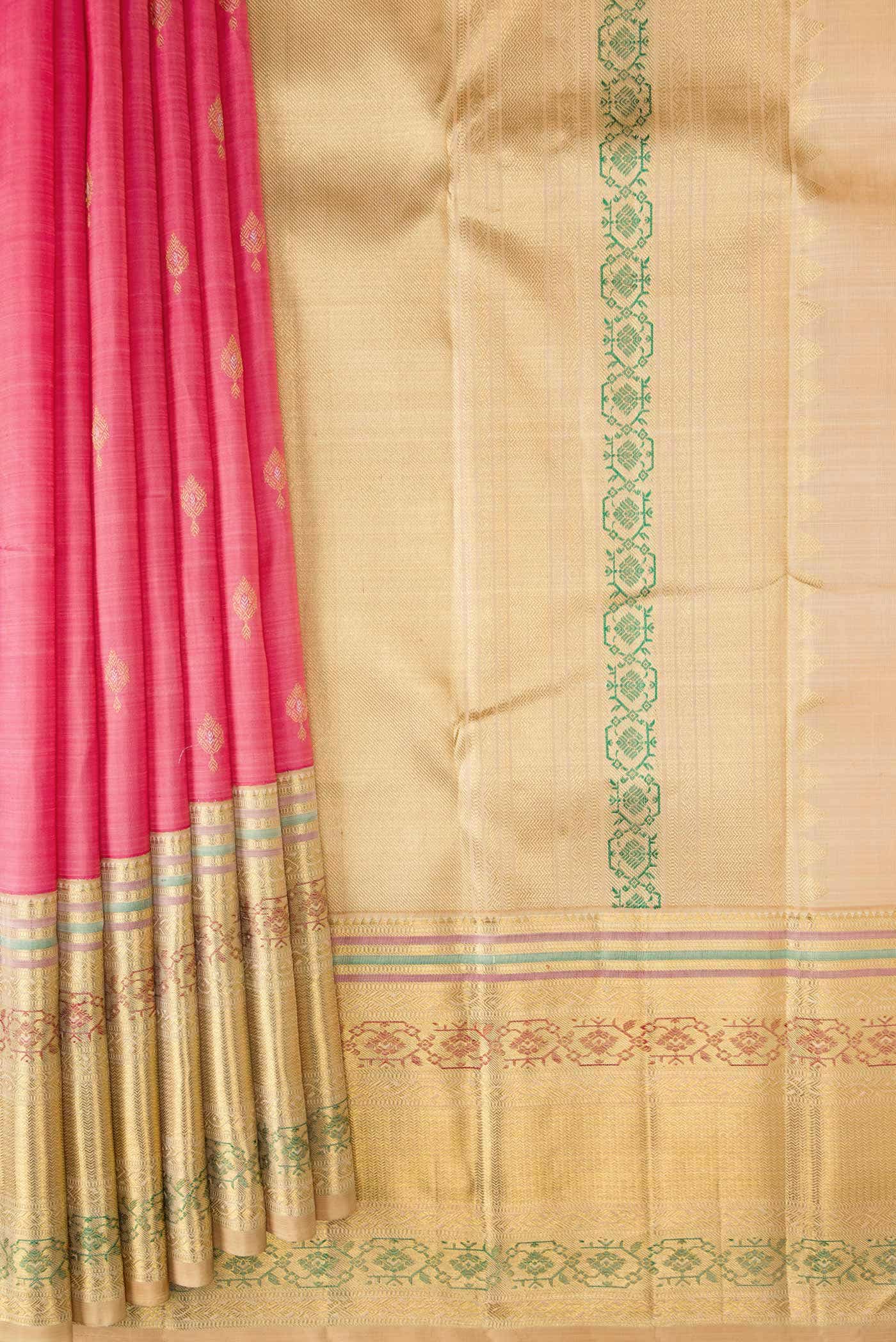 Pure Silk Pure Zari Pink Dual Tone Kanchipuram Saree