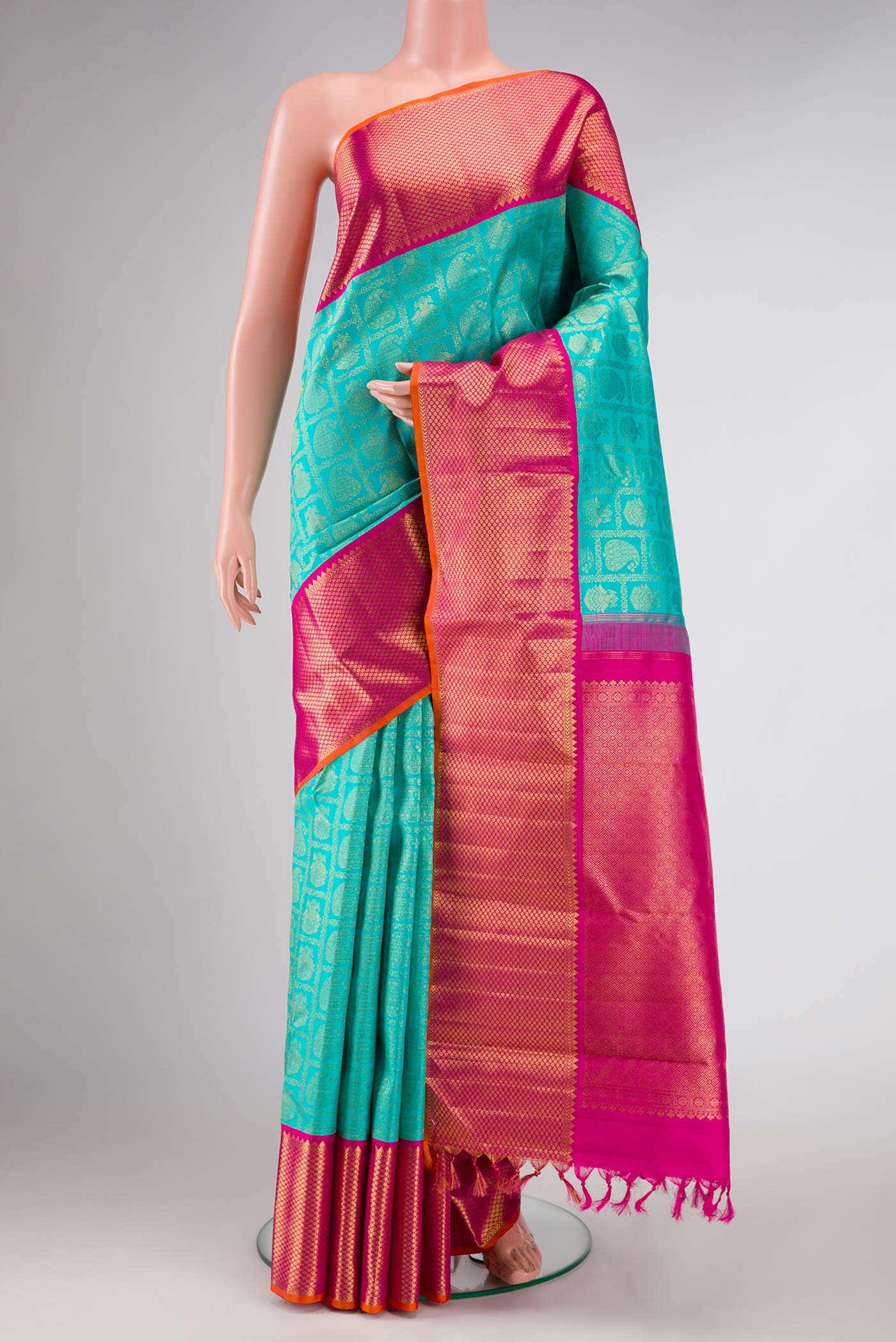 Pure Silk Pure Zari Sea Green Kanchipuram Saree