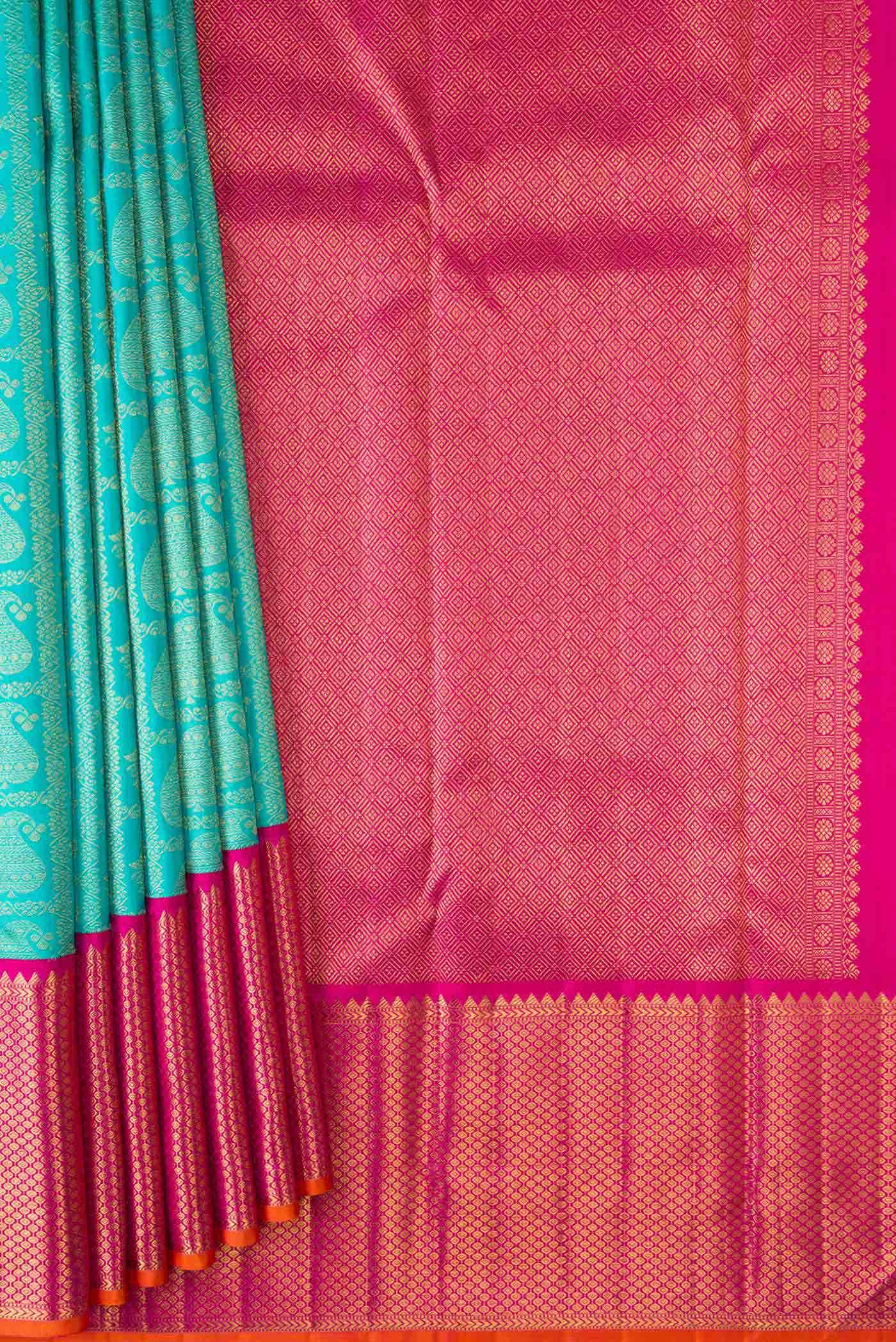 Pure Silk Pure Zari Sea Green Kanchipuram Saree