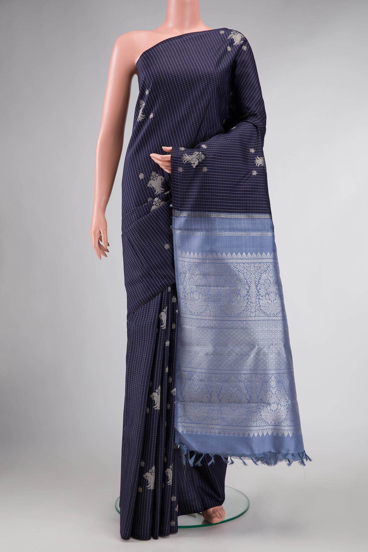 Navy Blue Dual Tone Kanchipuram Silk Saree