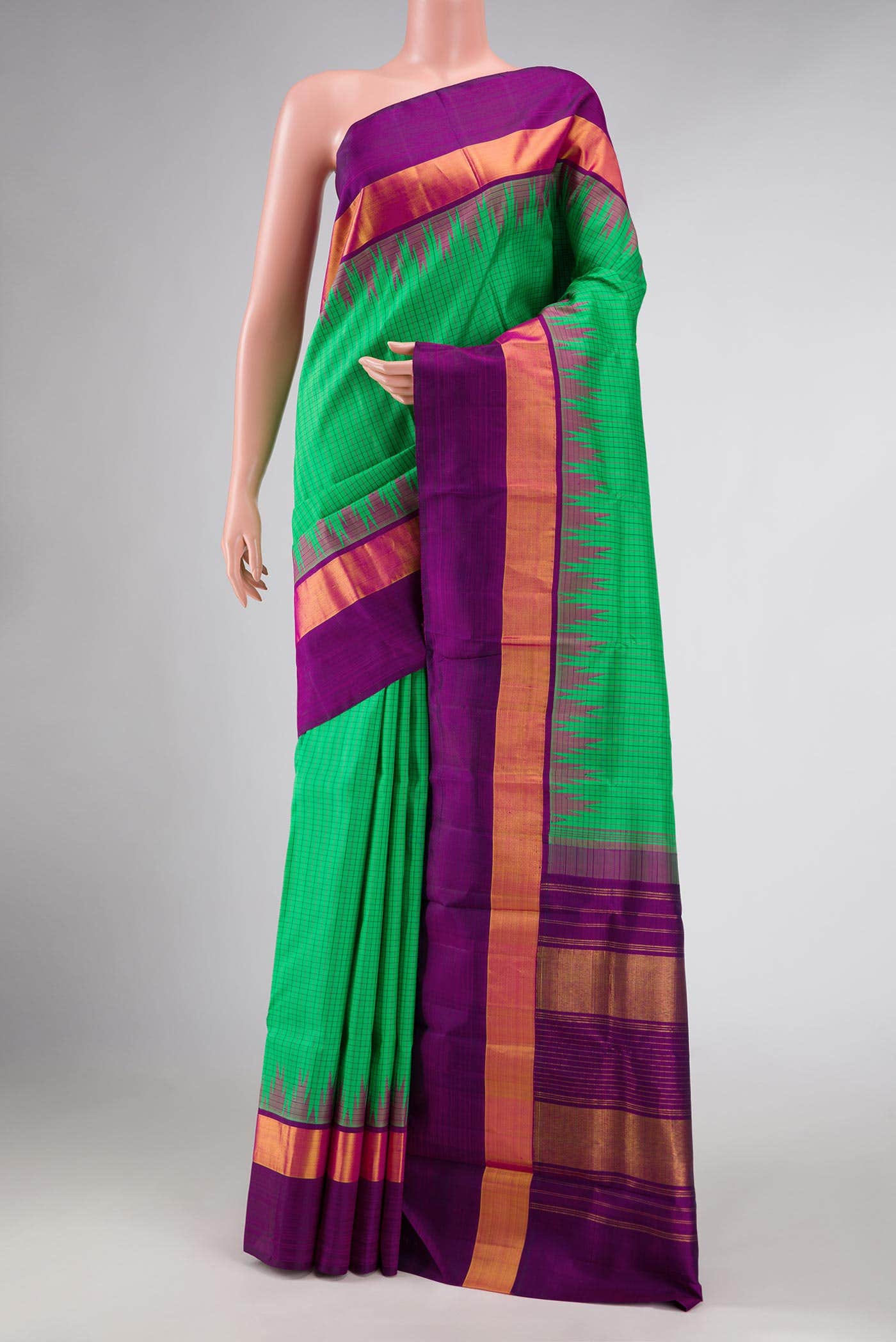 Pure Silk Pure Zari Green Dual Tone Kanchipuram Saree