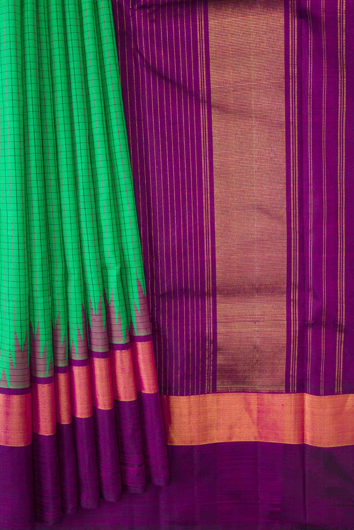 Pure Silk Pure Zari Green Dual Tone Kanchipuram Saree