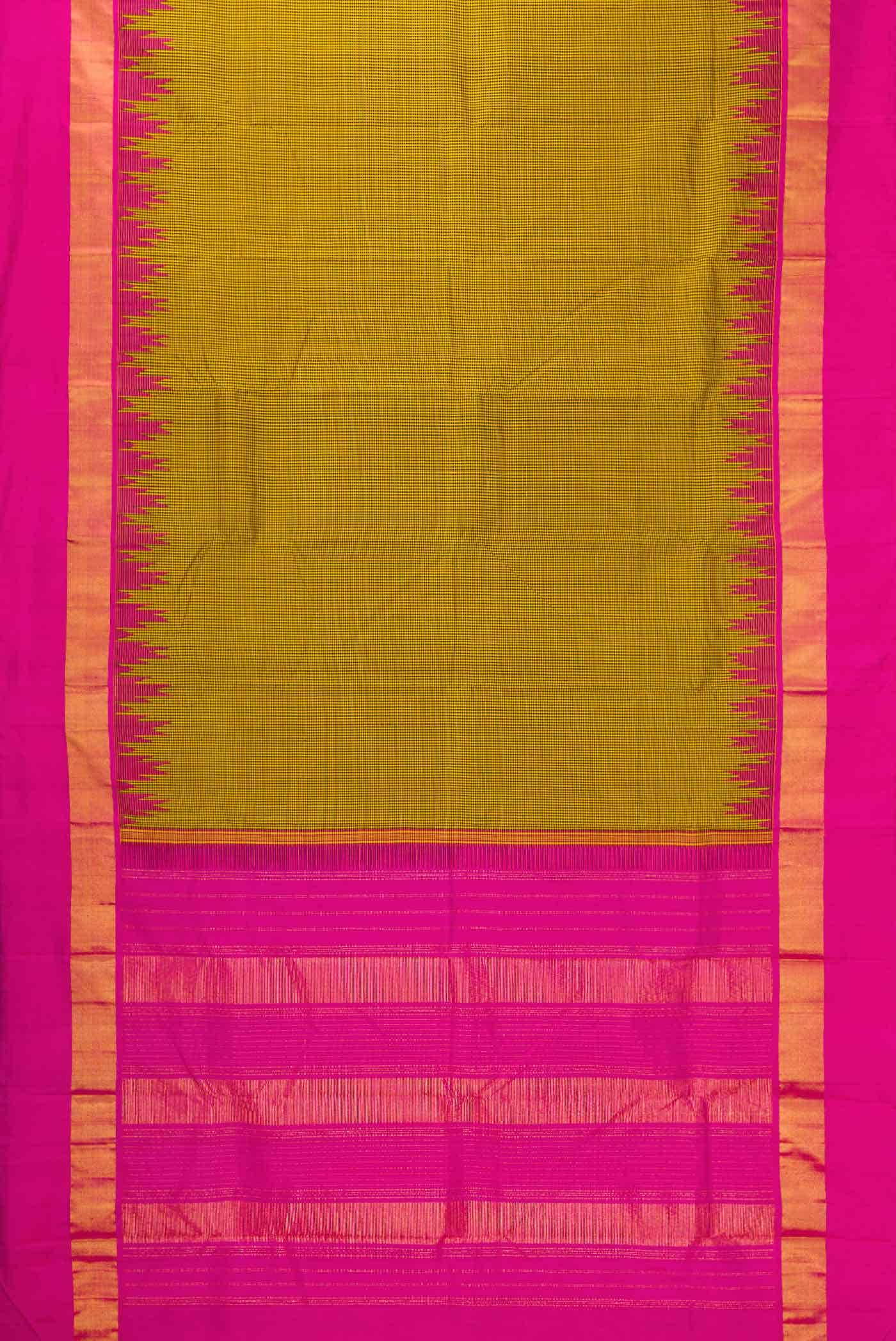 Pure Silk Pure Zari Mustard and Black Dual Tone Kanchipuram Saree