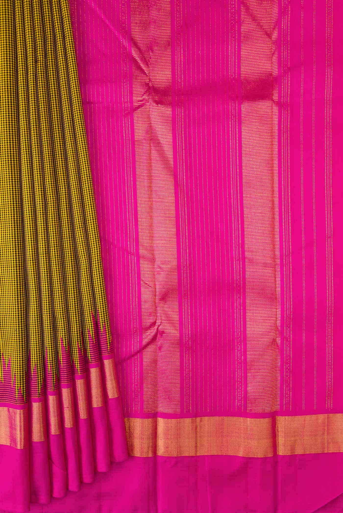 Pure Silk Pure Zari Mustard and Black Dual Tone Kanchipuram Saree