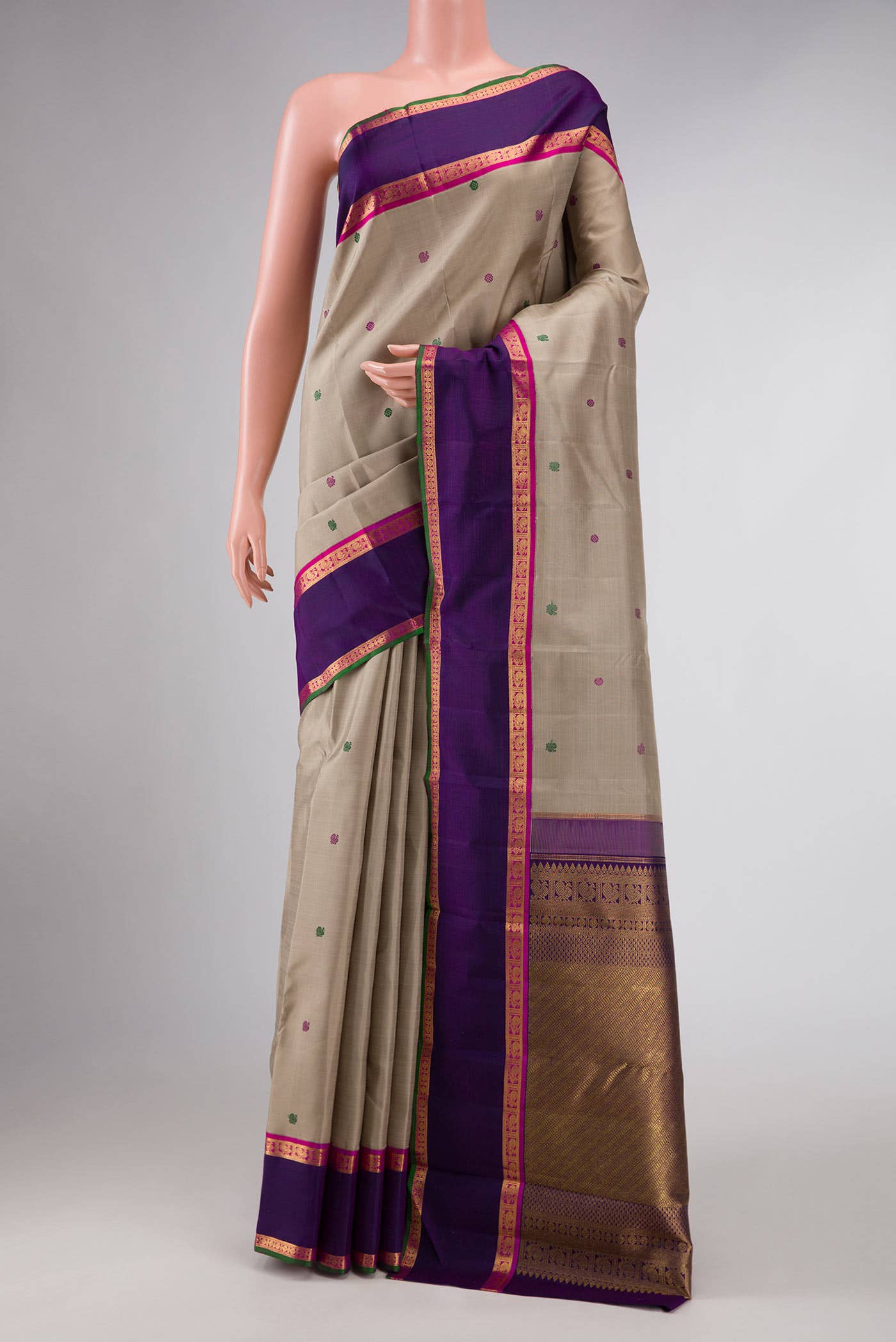 Dark Beige Dual Tone Kanchipuram Silk Saree