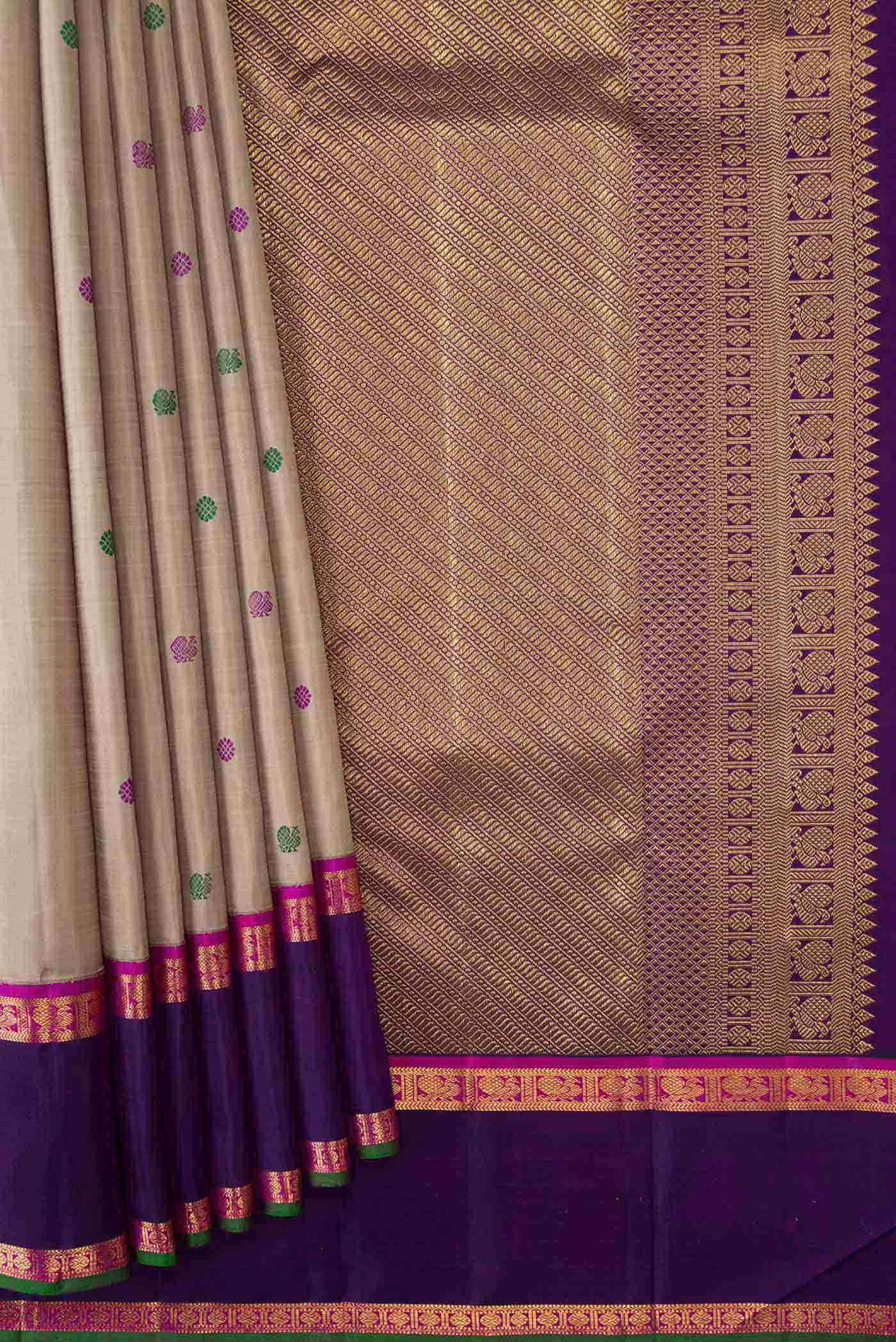 Dark Beige Dual Tone Kanchipuram Silk Saree
