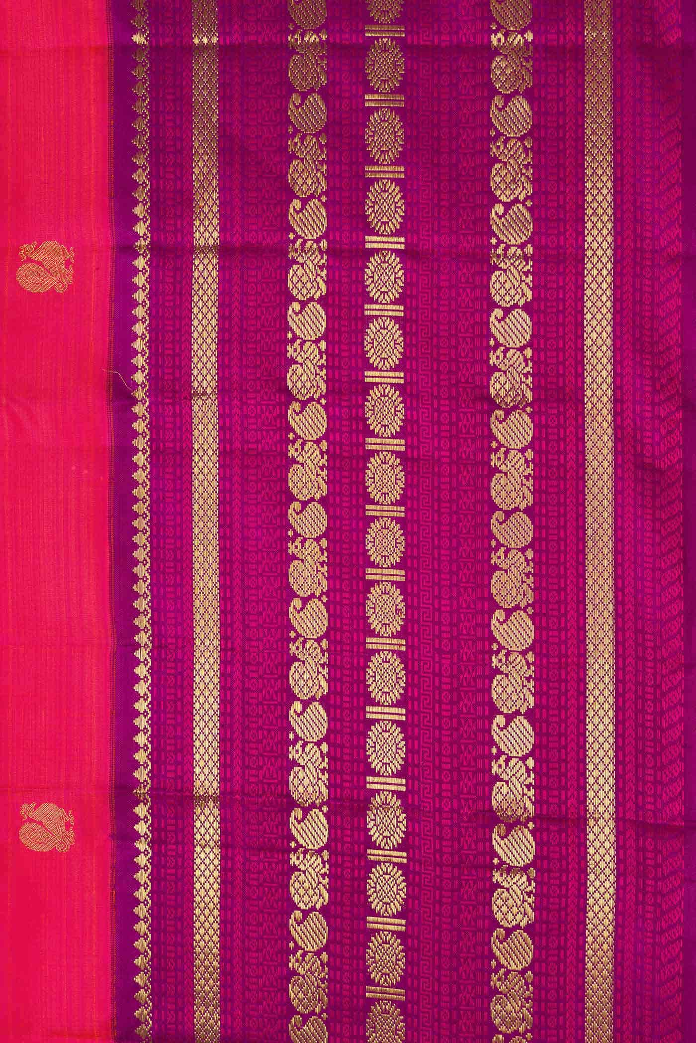 Pure Silk Pure Zari Coral Dual Tone Kanchipuram Saree