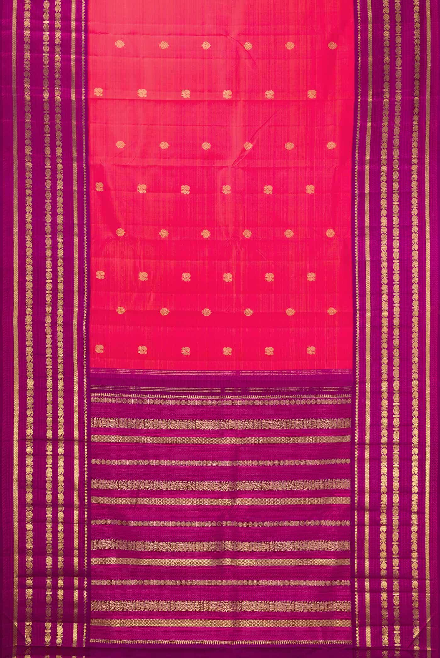 Pure Silk Pure Zari Coral Dual Tone Kanchipuram Saree