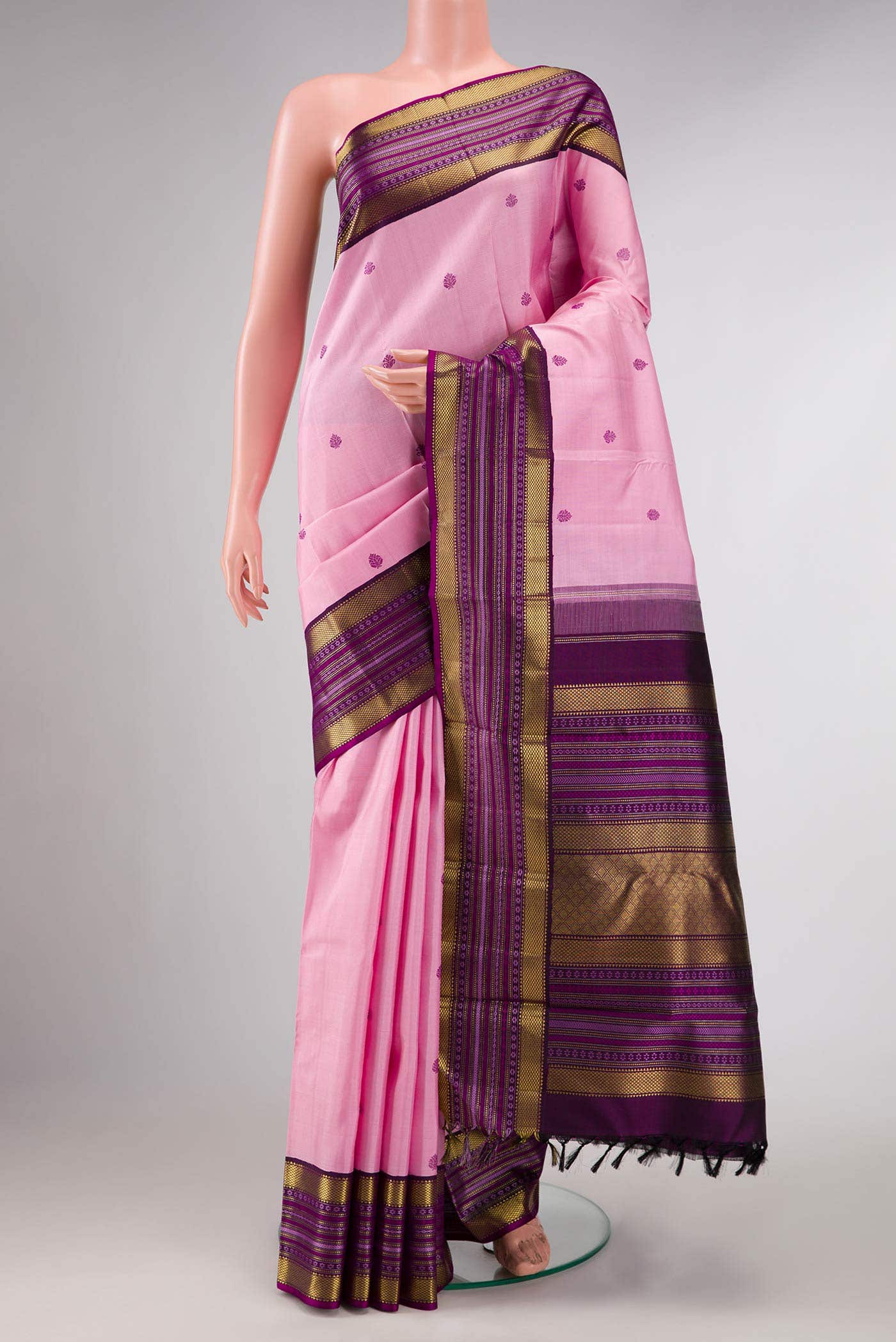 Pure Silk Pure Zari Pink Dual Tone Kanchipuram Saree