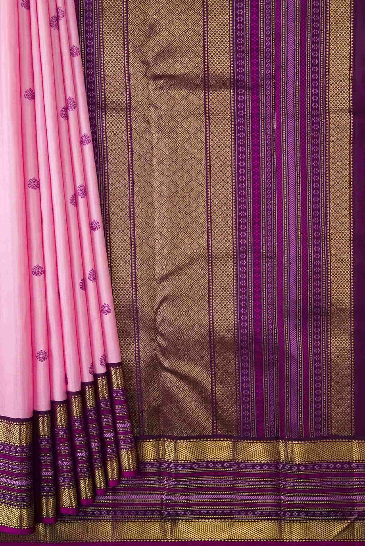 Pure Silk Pure Zari Pink Dual Tone Kanchipuram Saree