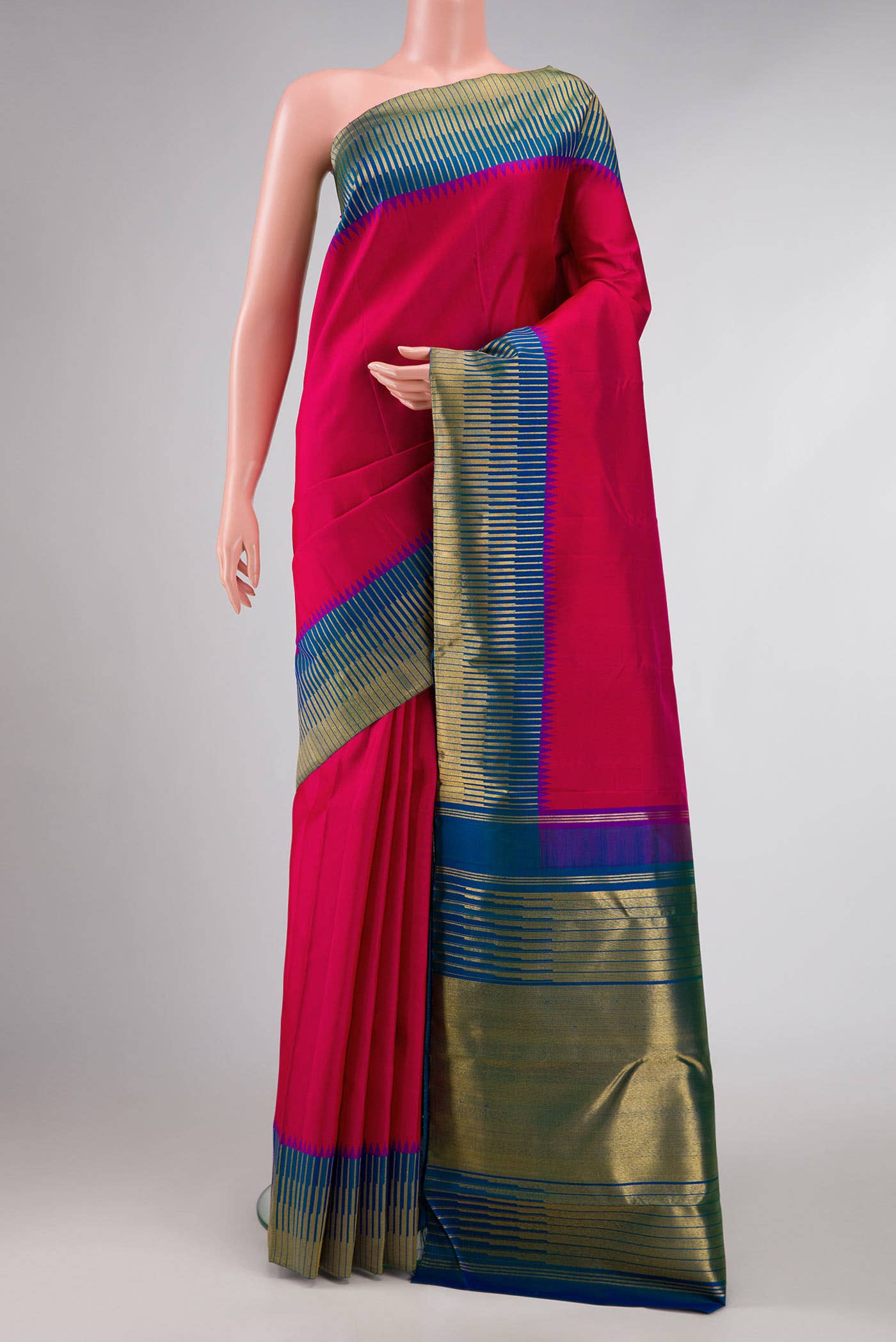 Pure Silk Pure Zari Pink Dual Tone Kanchipuram Saree
