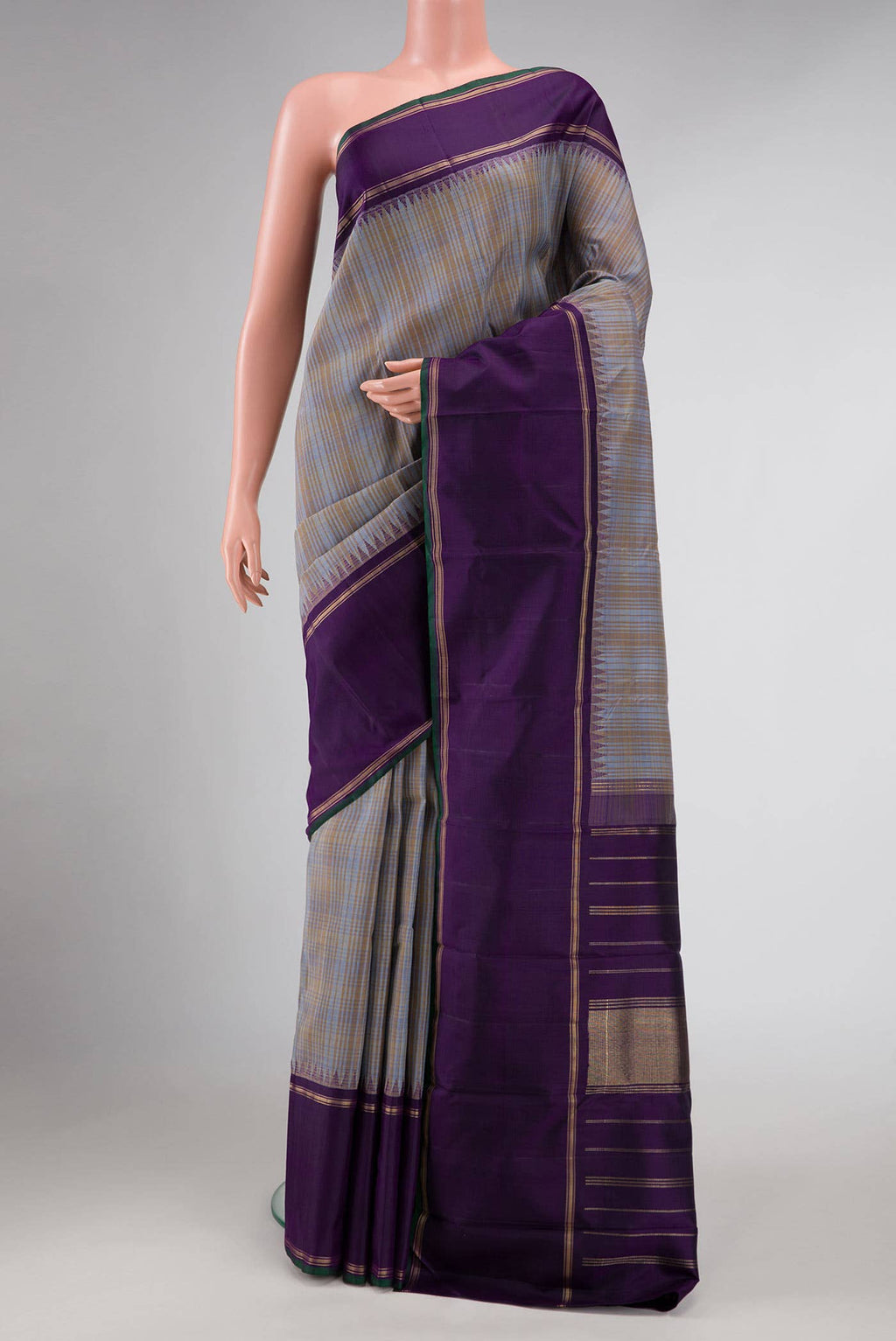 Pure Silk Pure Zari Grey Dual Tone Linen Saree
