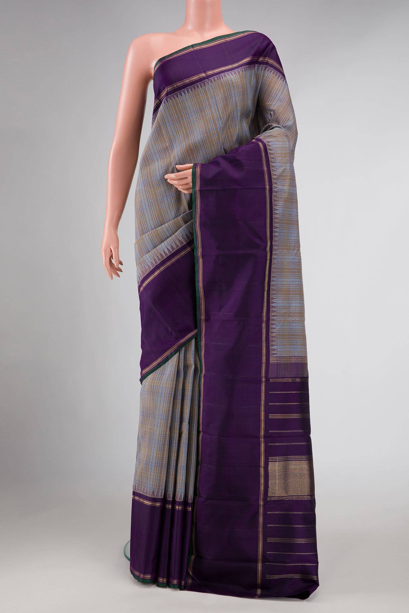 Pure Silk Pure Zari Grey Dual Tone Linen Saree