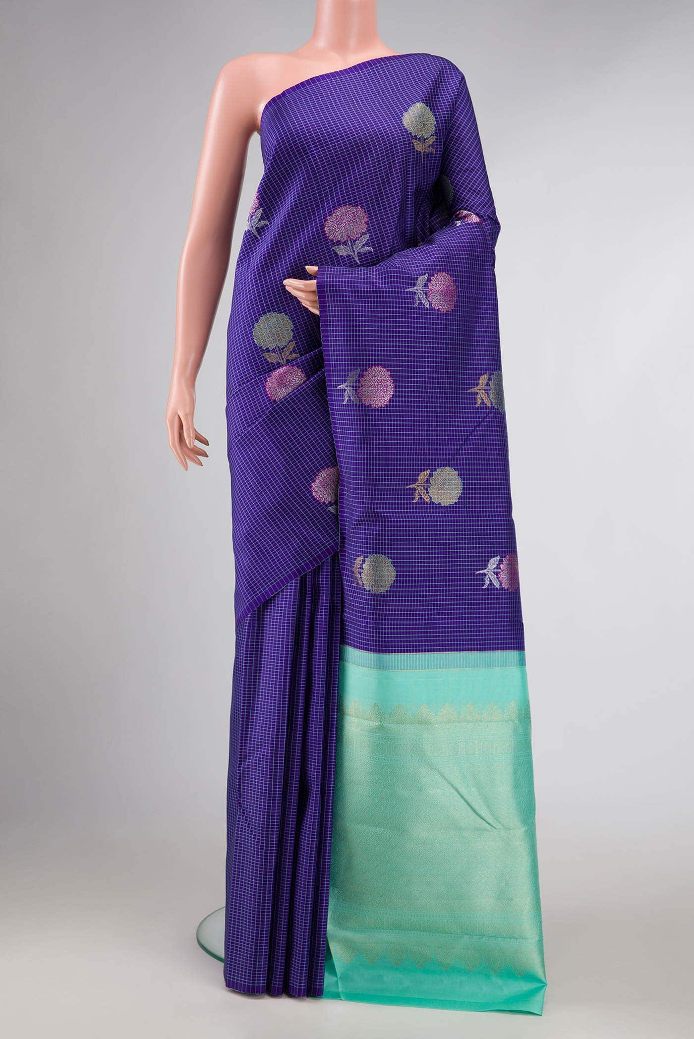 Pure Silk Pure Zari Royal Blue Dual Tone Kanchipuram Saree