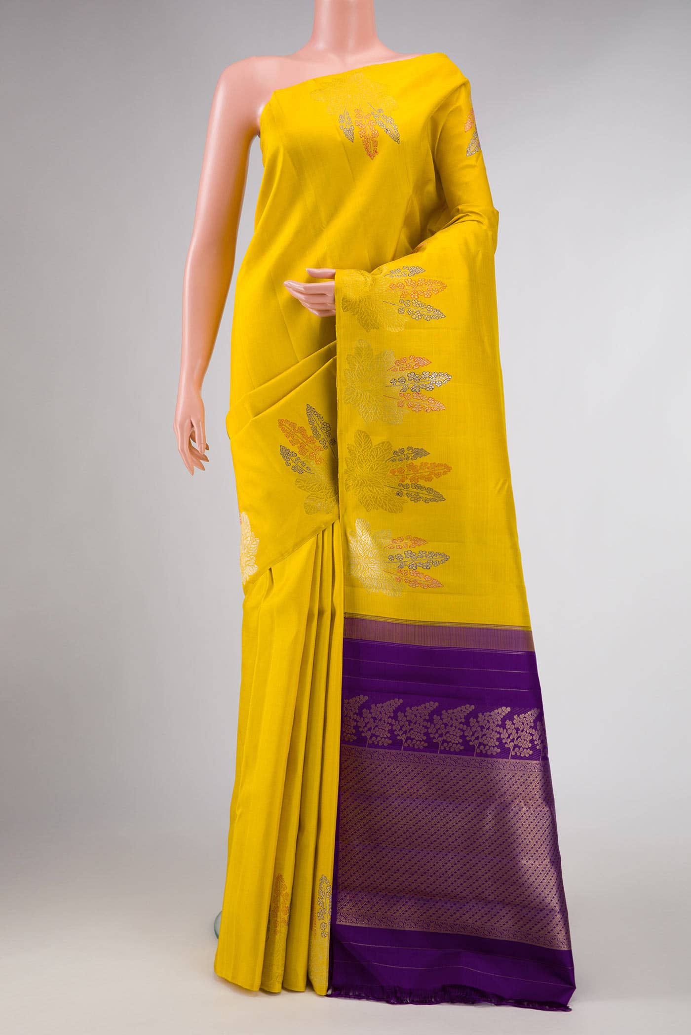 Pure Silk Pure Zari Yellow Dual Tone Kanchipuram Saree