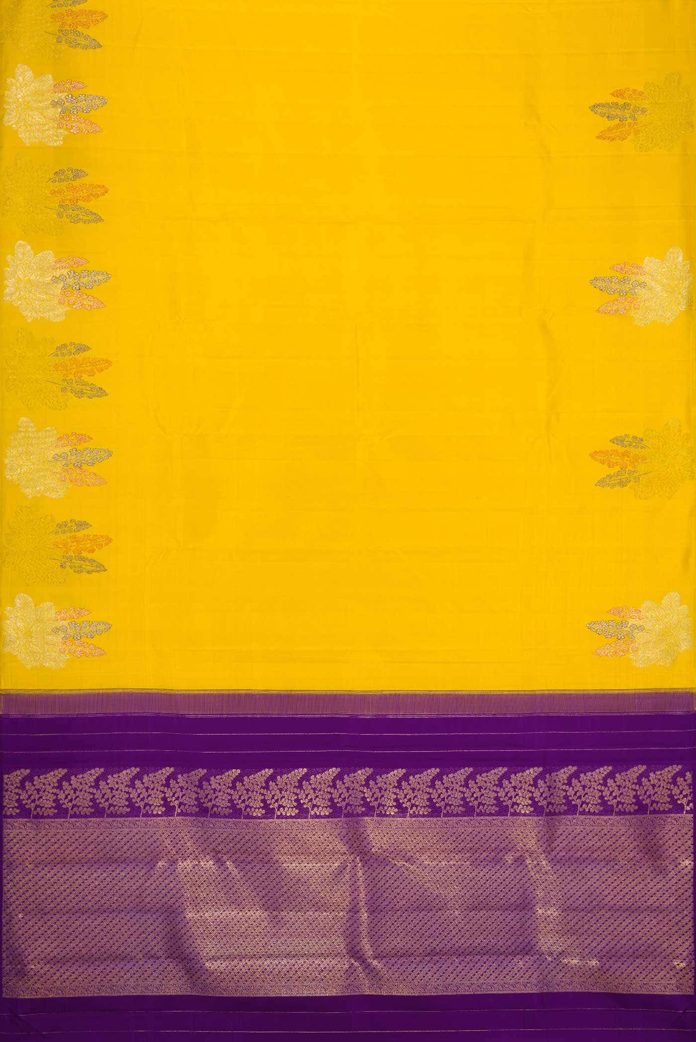 Pure Silk Pure Zari Yellow Dual Tone Kanchipuram Saree