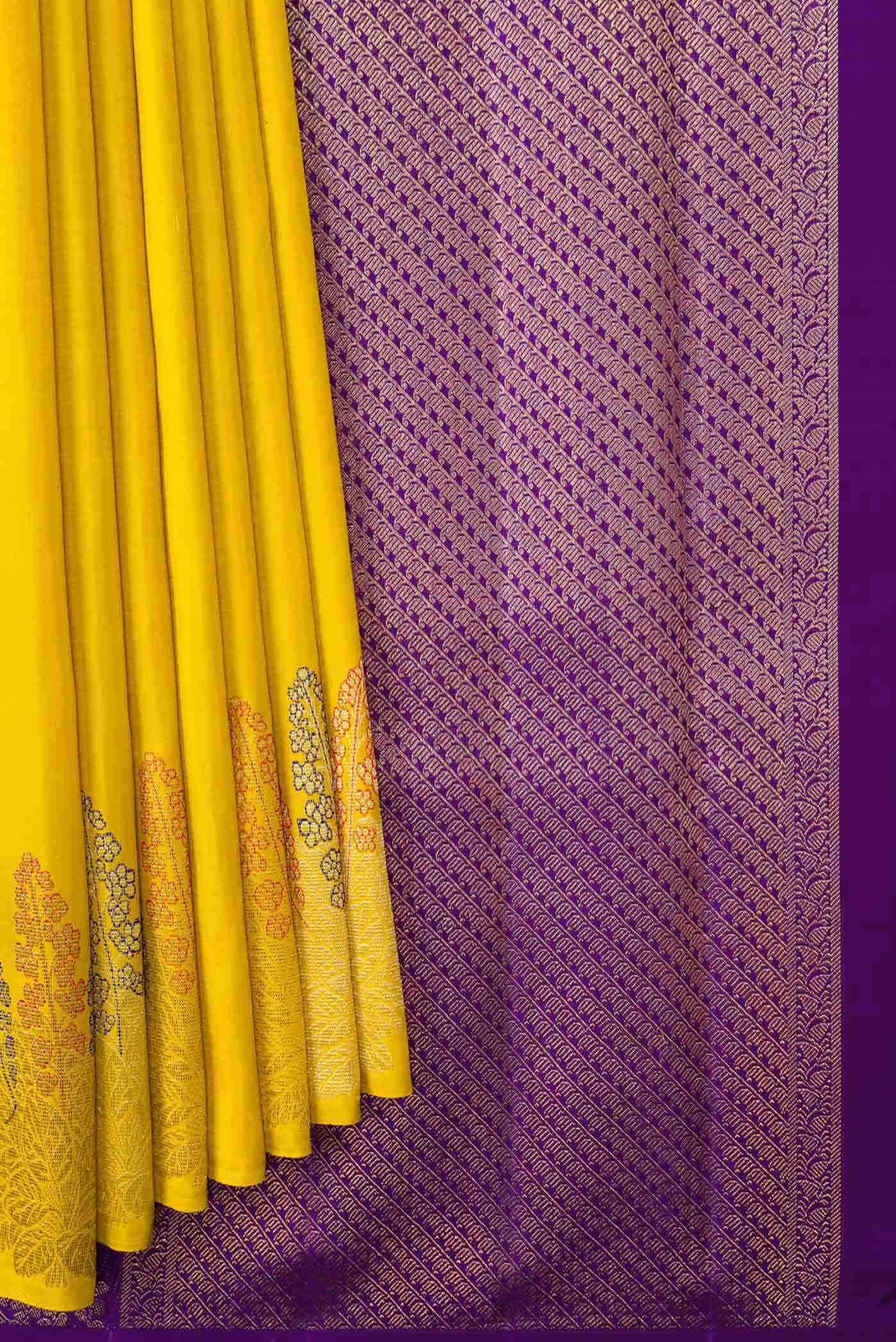 Pure Silk Pure Zari Yellow Dual Tone Kanchipuram Saree