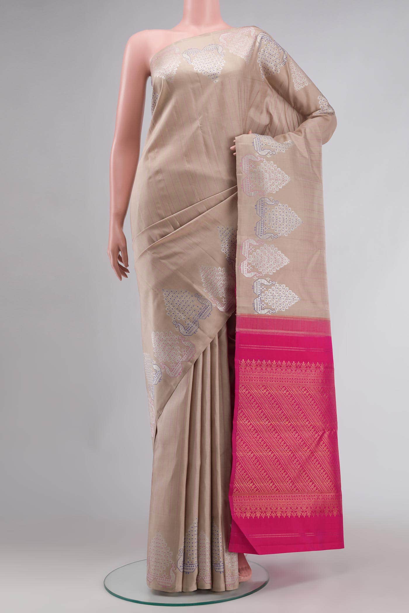 Beige Kanchipuram Silk Saree