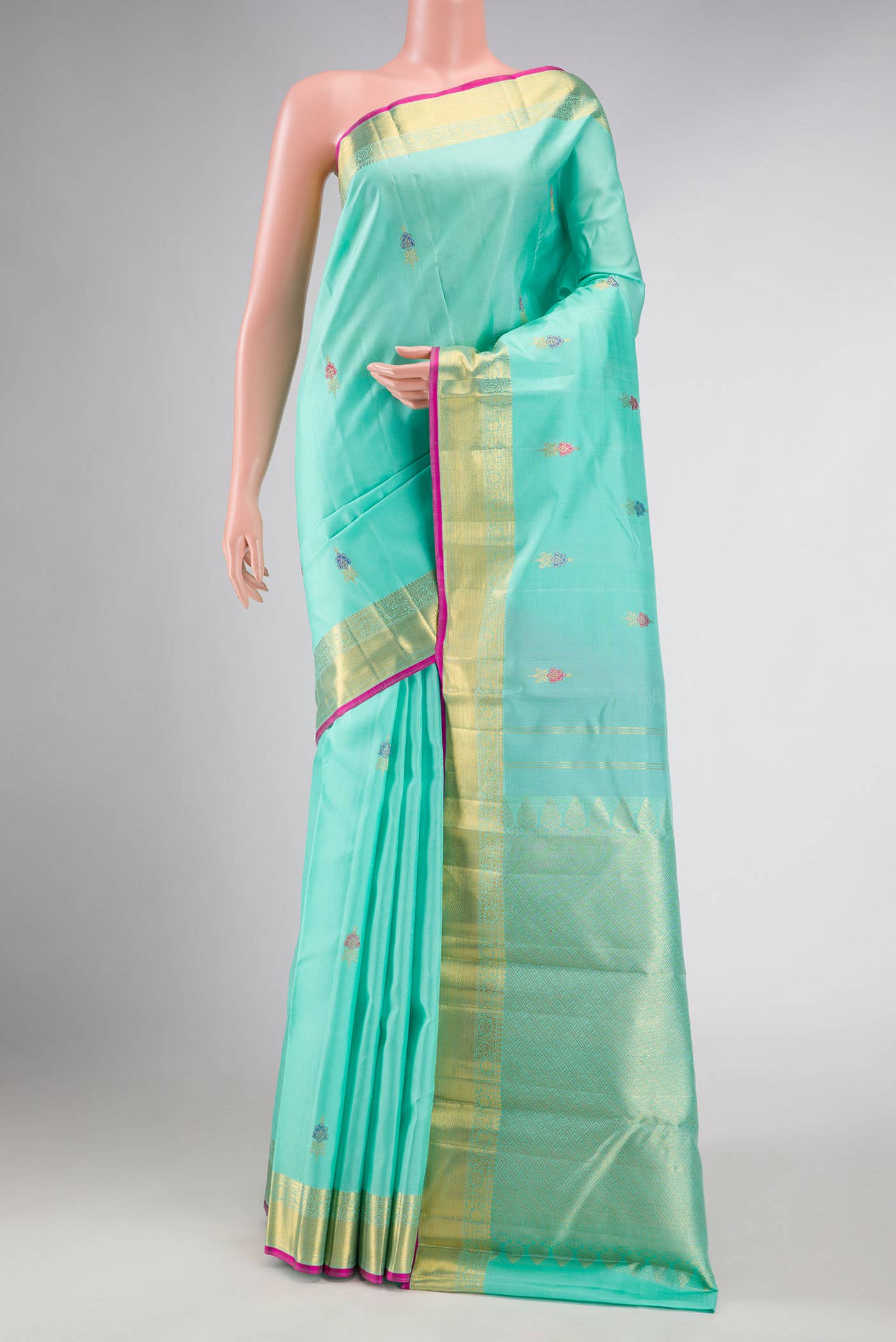 Pure Silk Pure Zari Sea Green Dual Tone Kanchipuram Saree