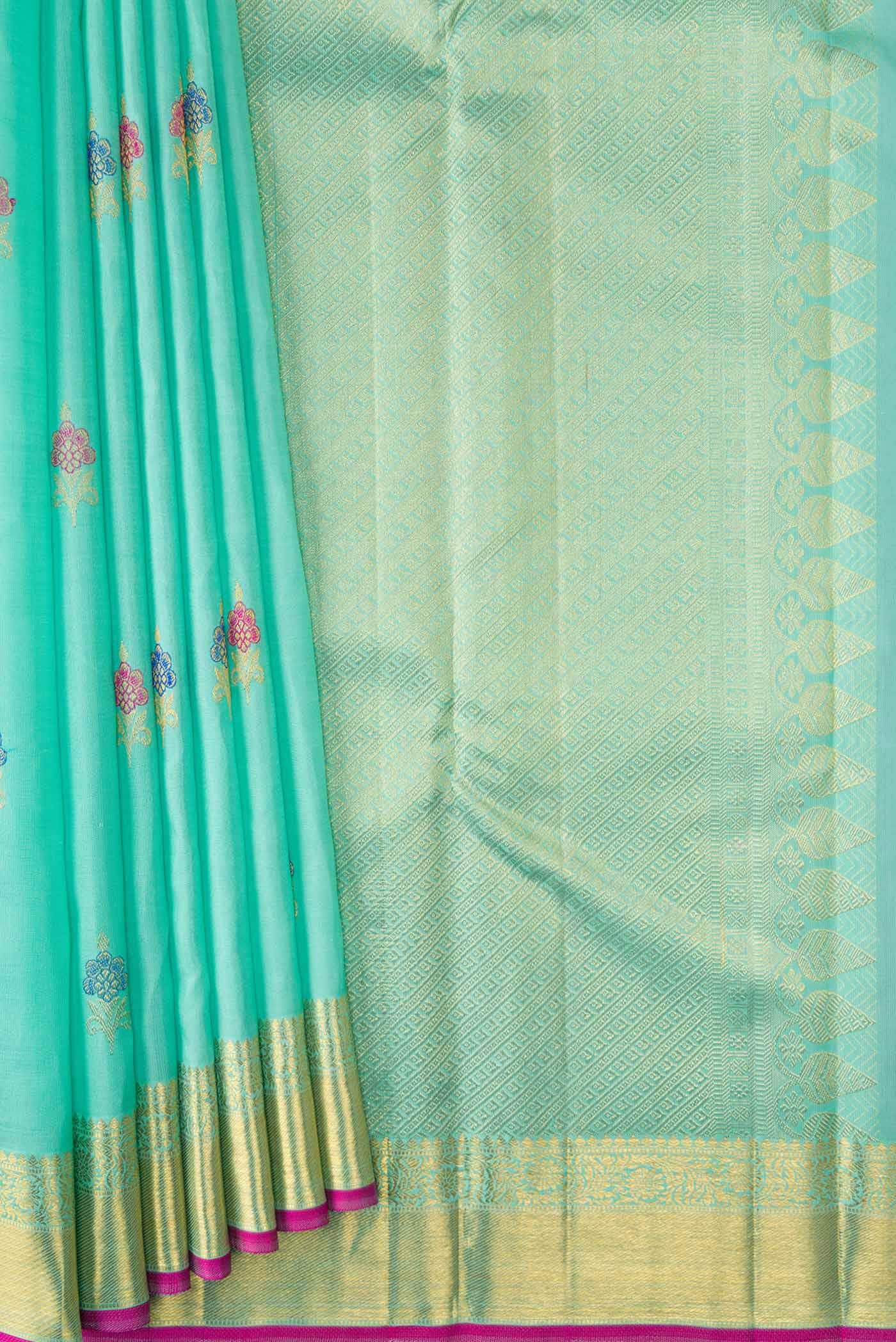 Pure Silk Pure Zari Sea Green Dual Tone Kanchipuram Saree