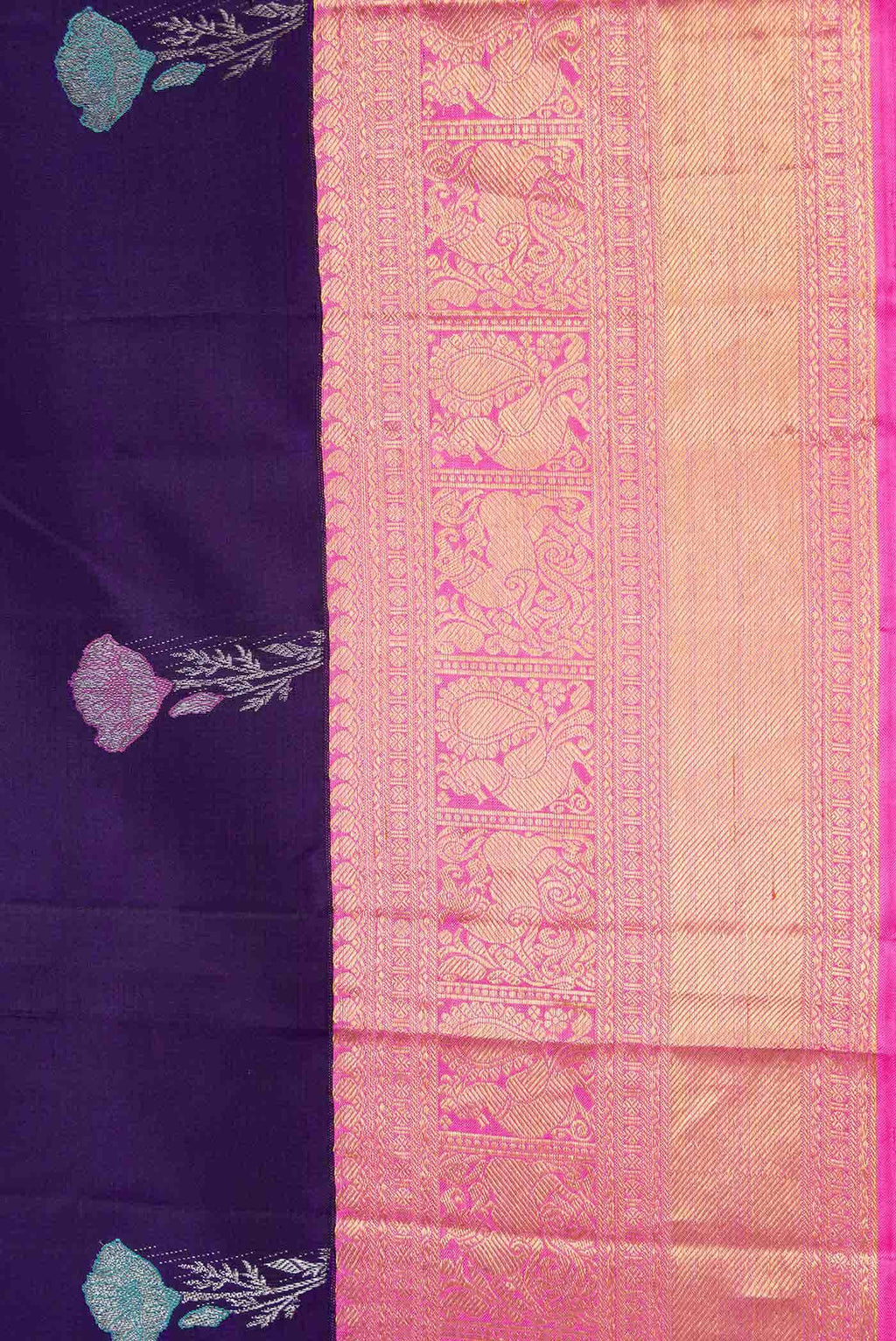 Pure Silk Pure Zari Navy Blue Dual Tone Kanchipuram Saree