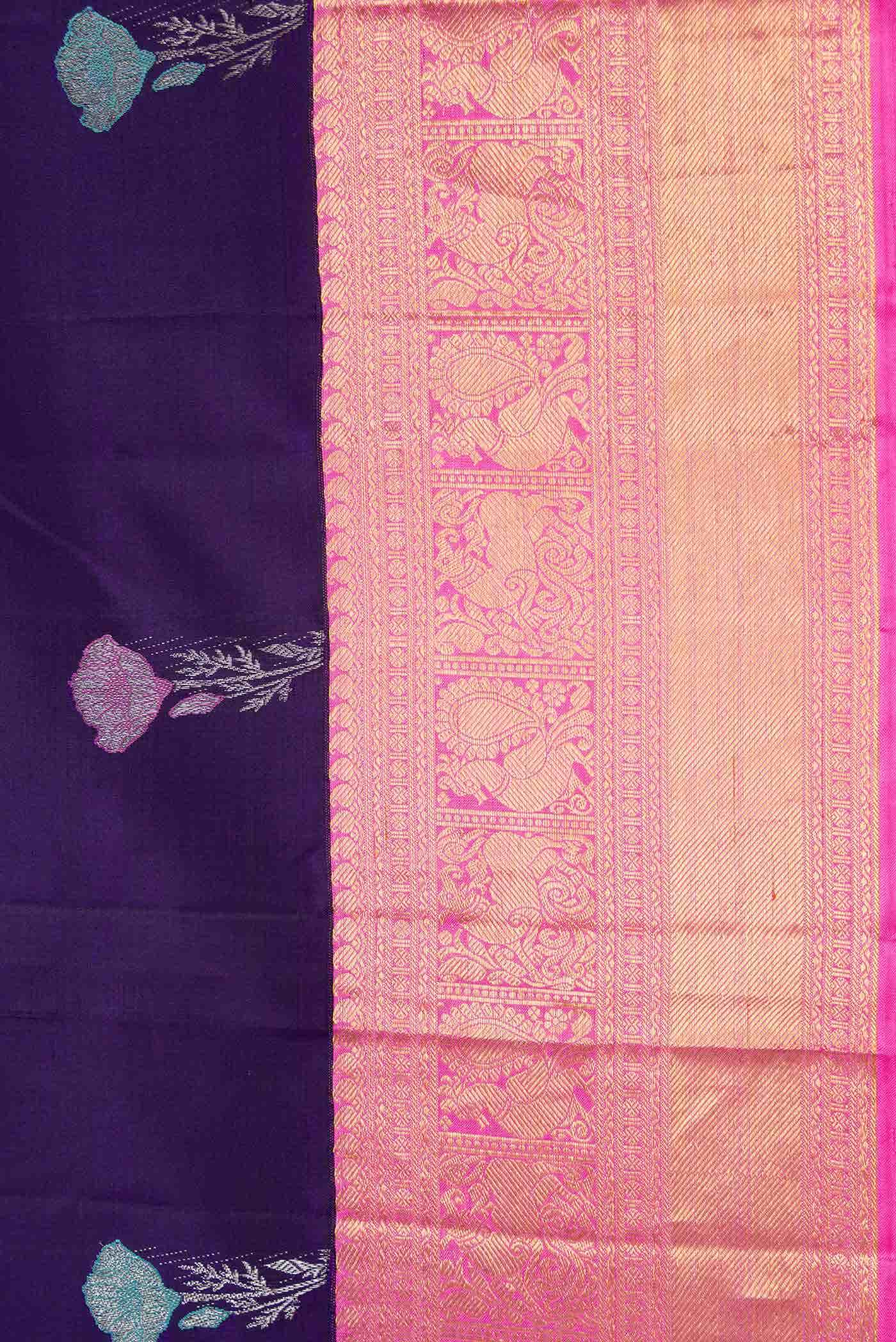 Pure Silk Pure Zari Navy Blue Dual Tone Kanchipuram Saree