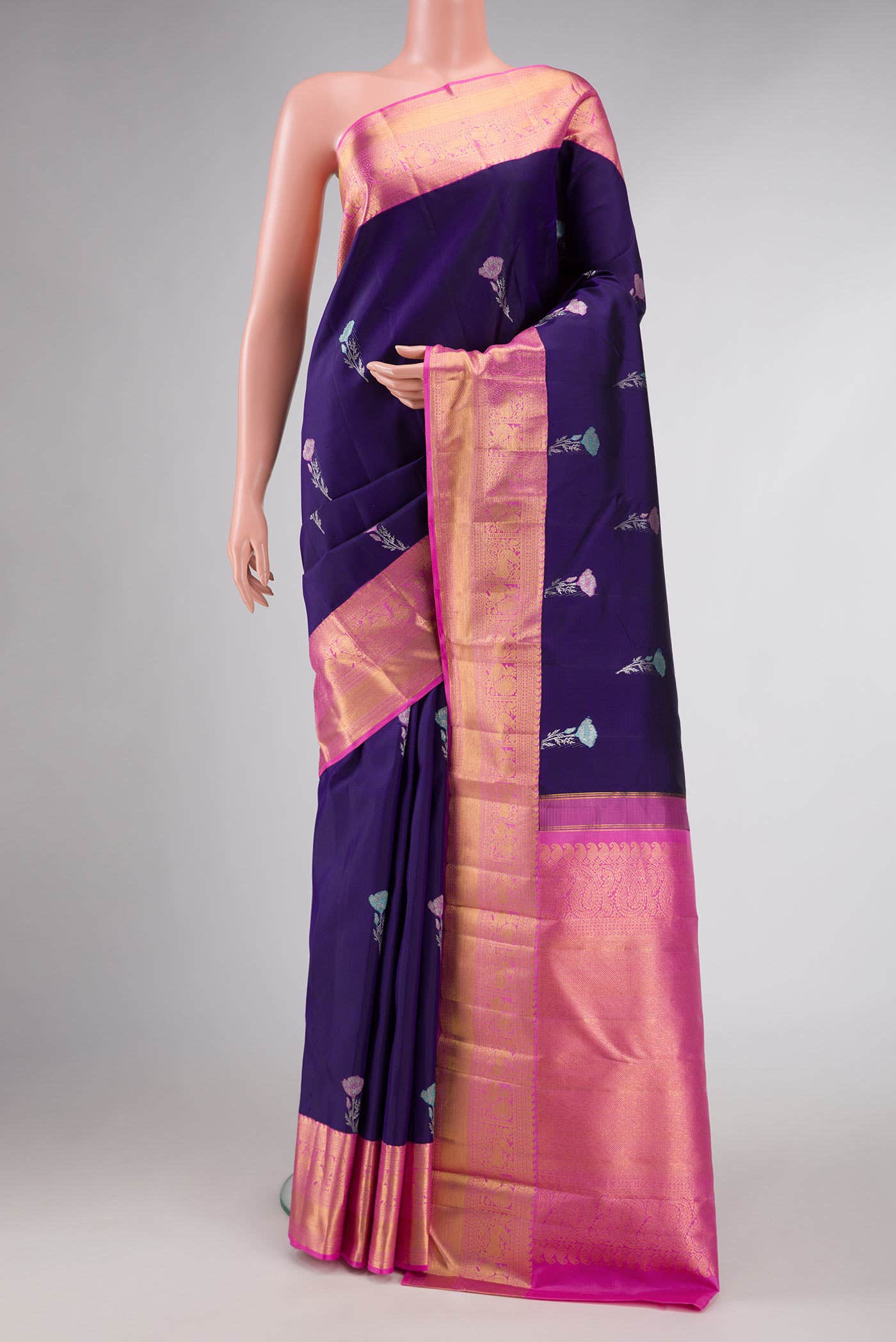 Pure Silk Pure Zari Navy Blue Dual Tone Kanchipuram Saree
