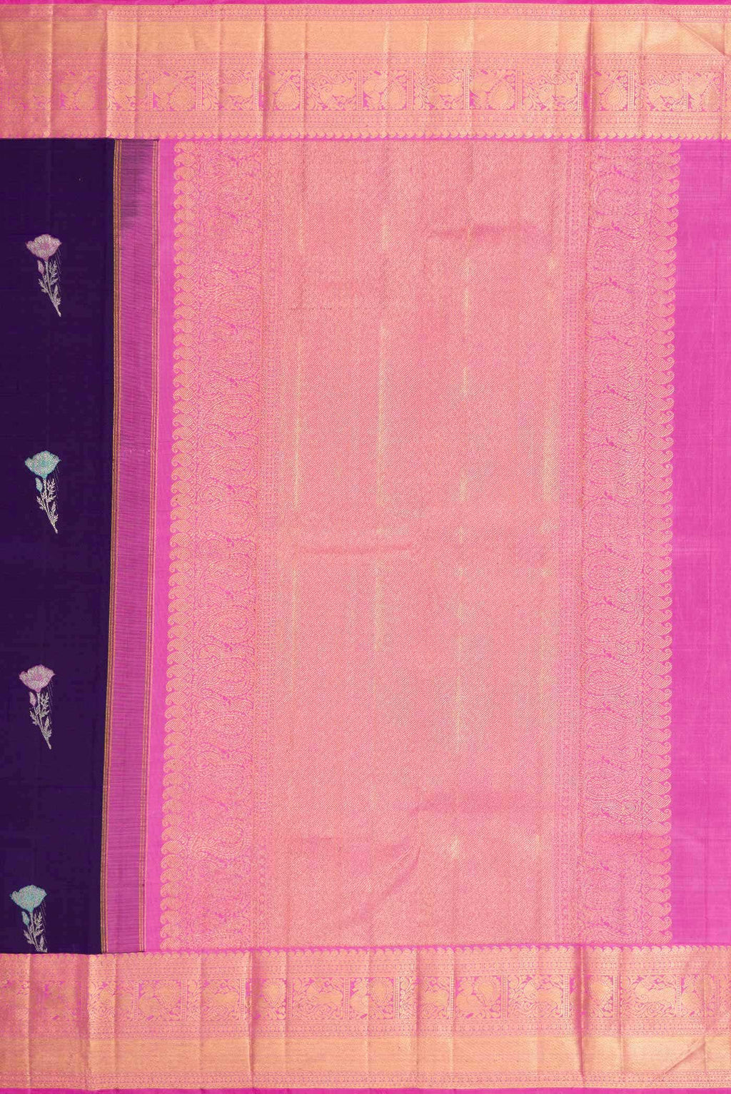 Pure Silk Pure Zari Navy Blue Dual Tone Kanchipuram Saree