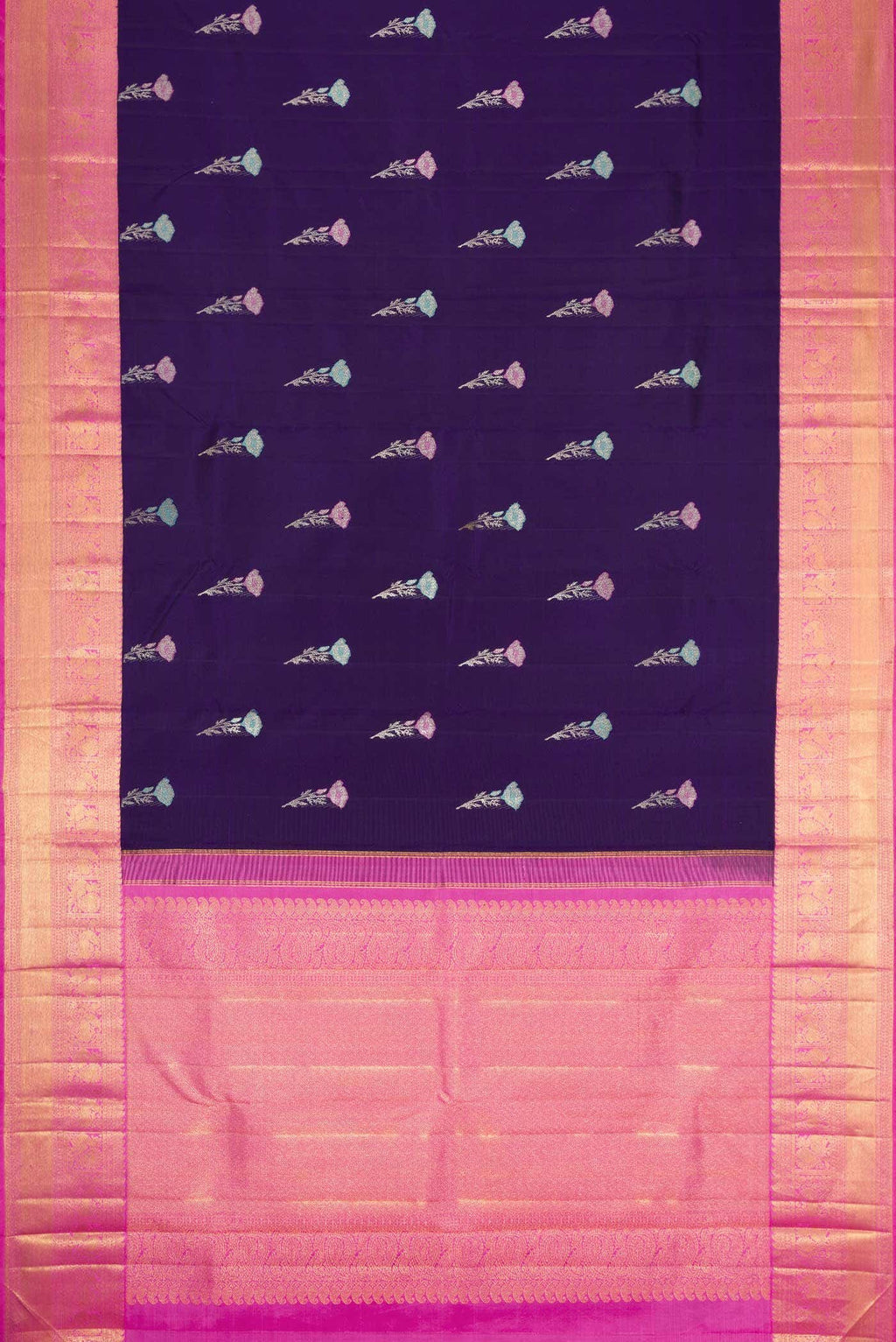 Pure Silk Pure Zari Navy Blue Dual Tone Kanchipuram Saree