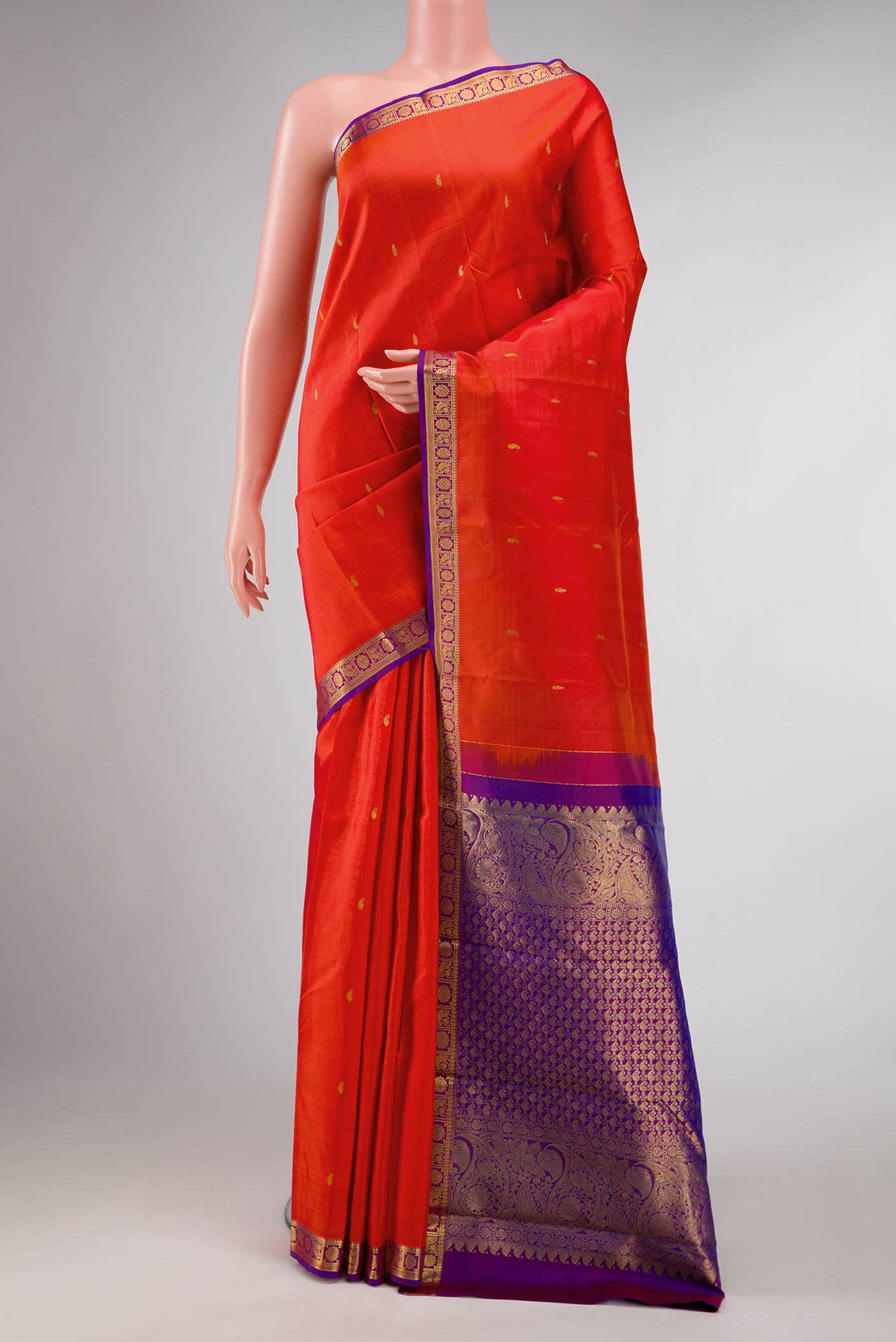 Brick Orange Dual Tone Kanchipuram Silk Saree