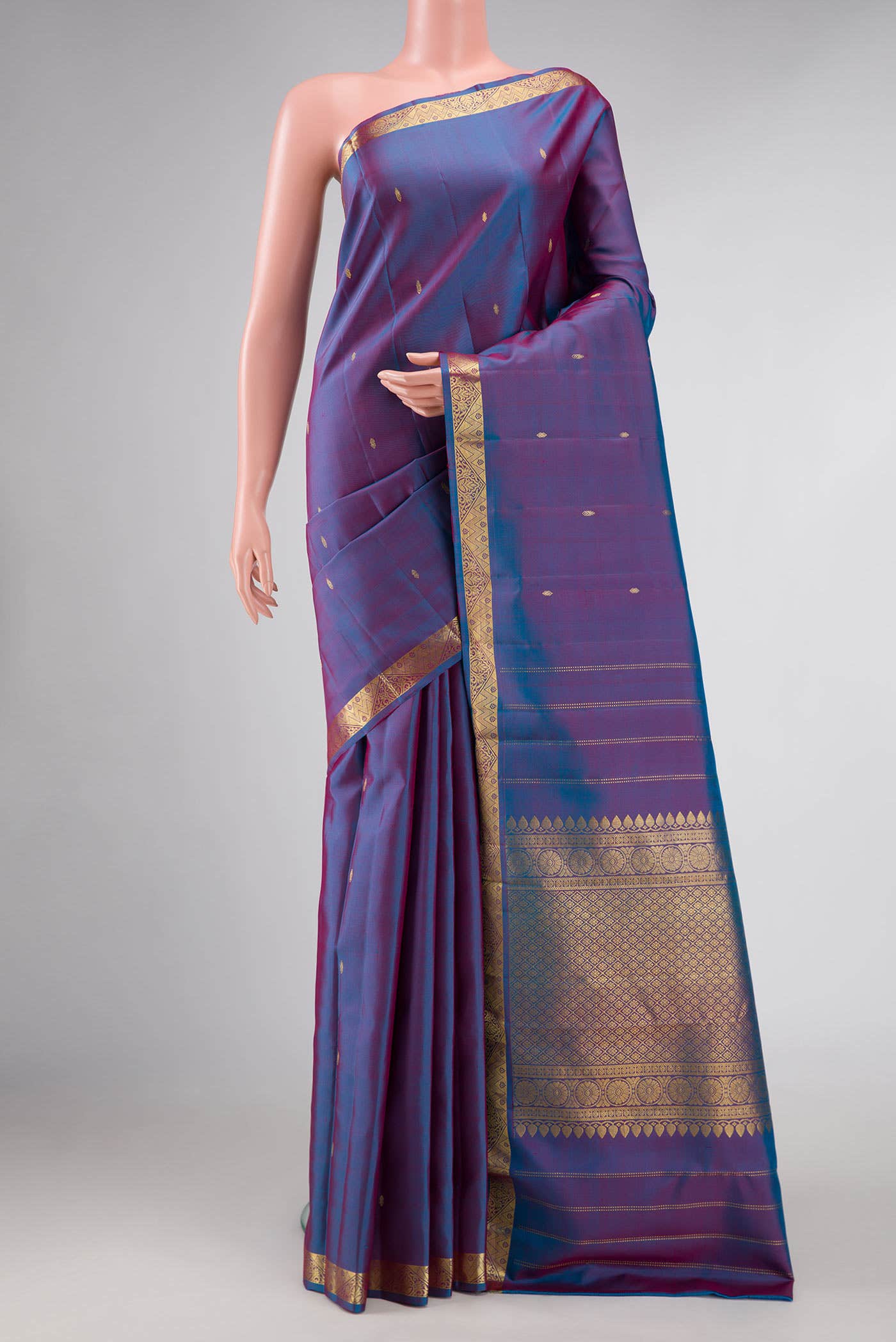 Peacock Blue Dual Tone Kanchipuram Silk Saree